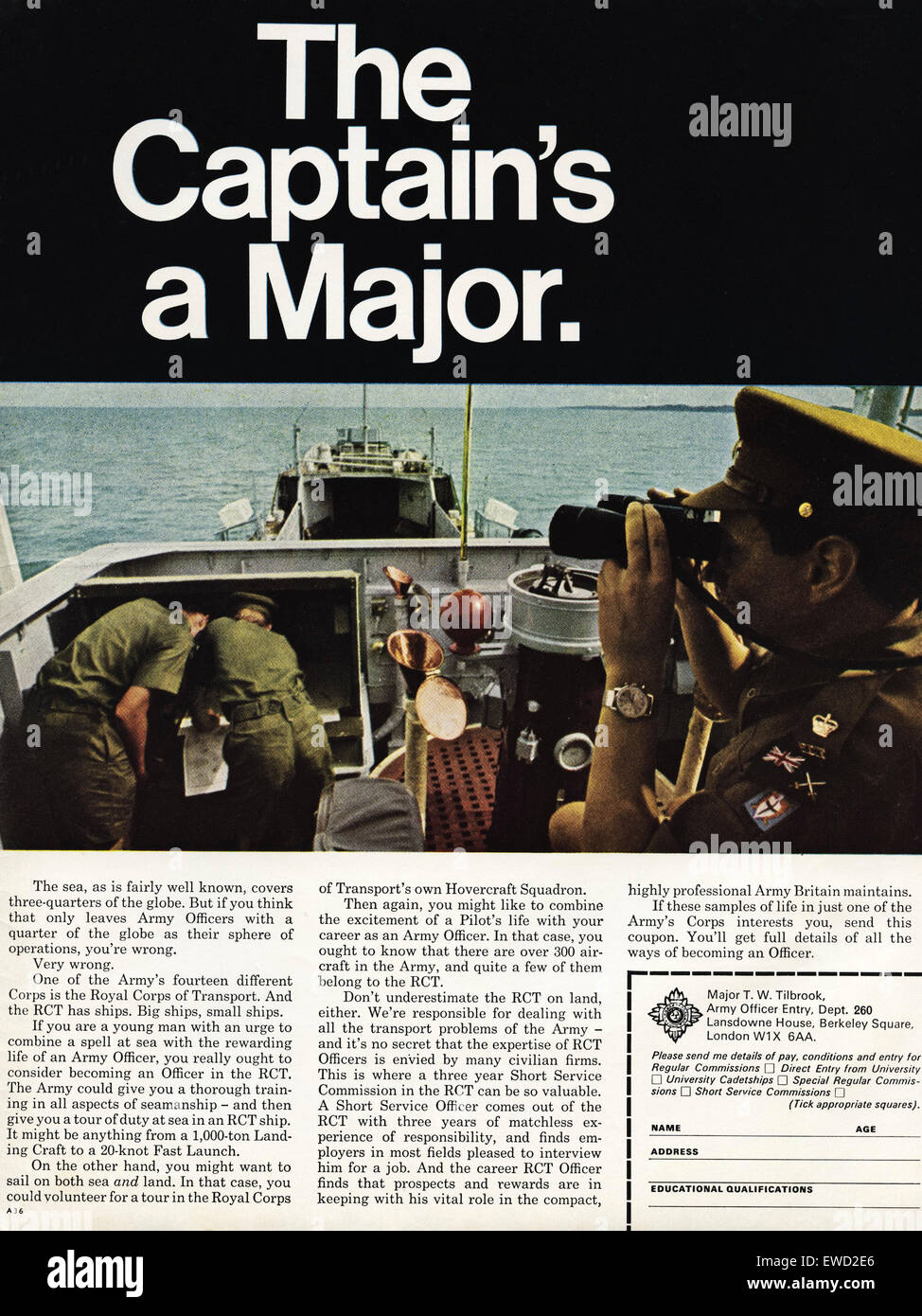 Anni sessanta annuncio a pagina intera rivista colore annuncio ufficiale dell'Esercito Britannico assunzione circa 1968 Foto Stock