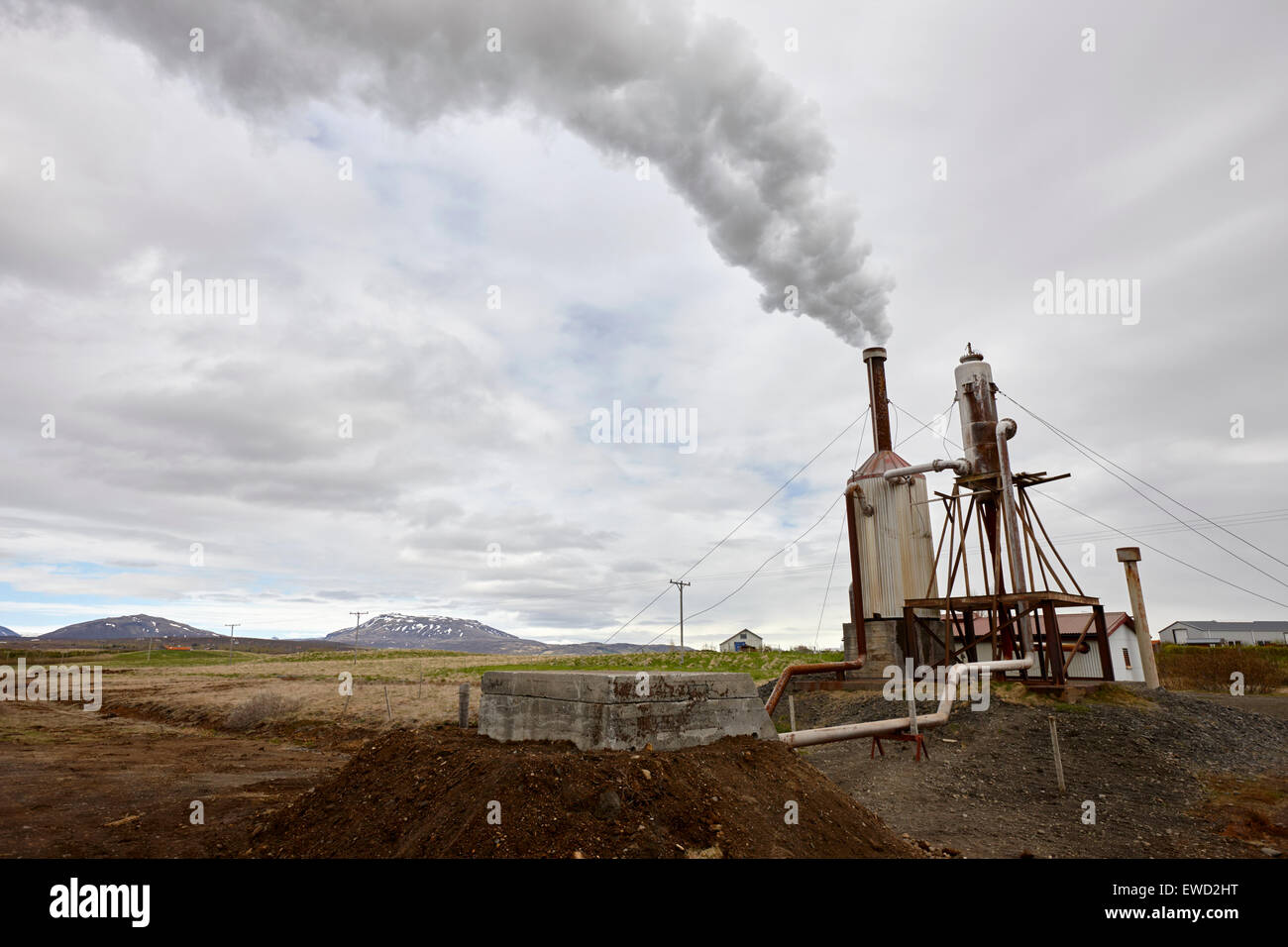 Piccola comunità rurale energia geotermica impianto sud dell'Islanda Foto Stock