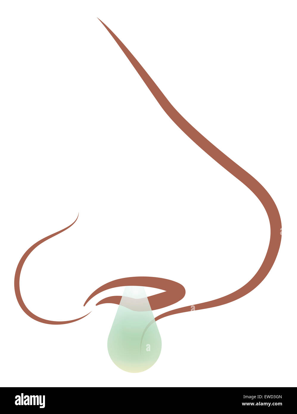 Esecuzione di naso - illustrazione estetica del muco nasale - sfondo bianco. Foto Stock