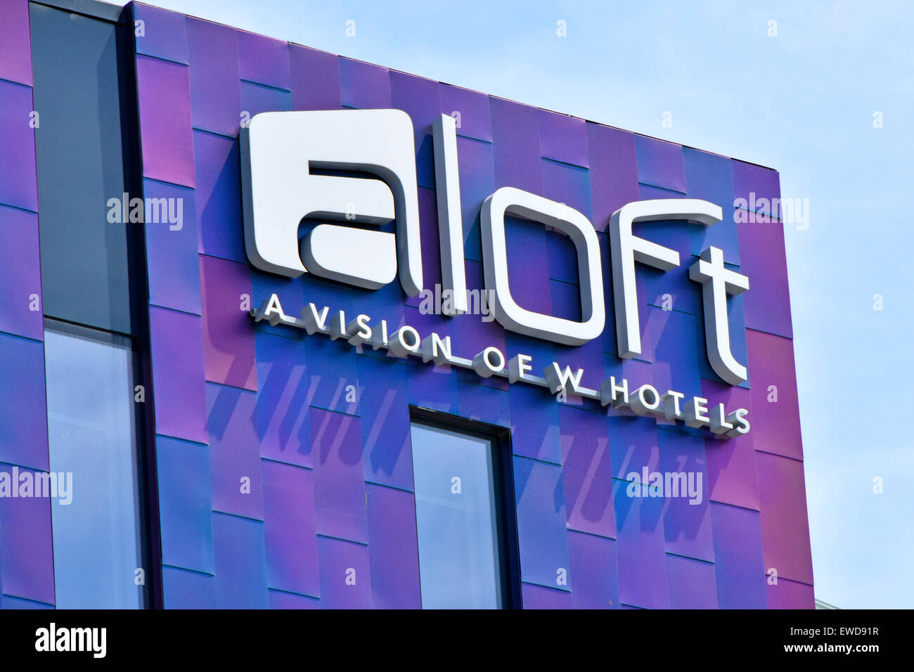 Segno per aloft W hotel situato adiacente al London Excel exhibition complex &Il Centro Convegni Internazionale nei Docklands di Londra Inghilterra REGNO UNITO Foto Stock