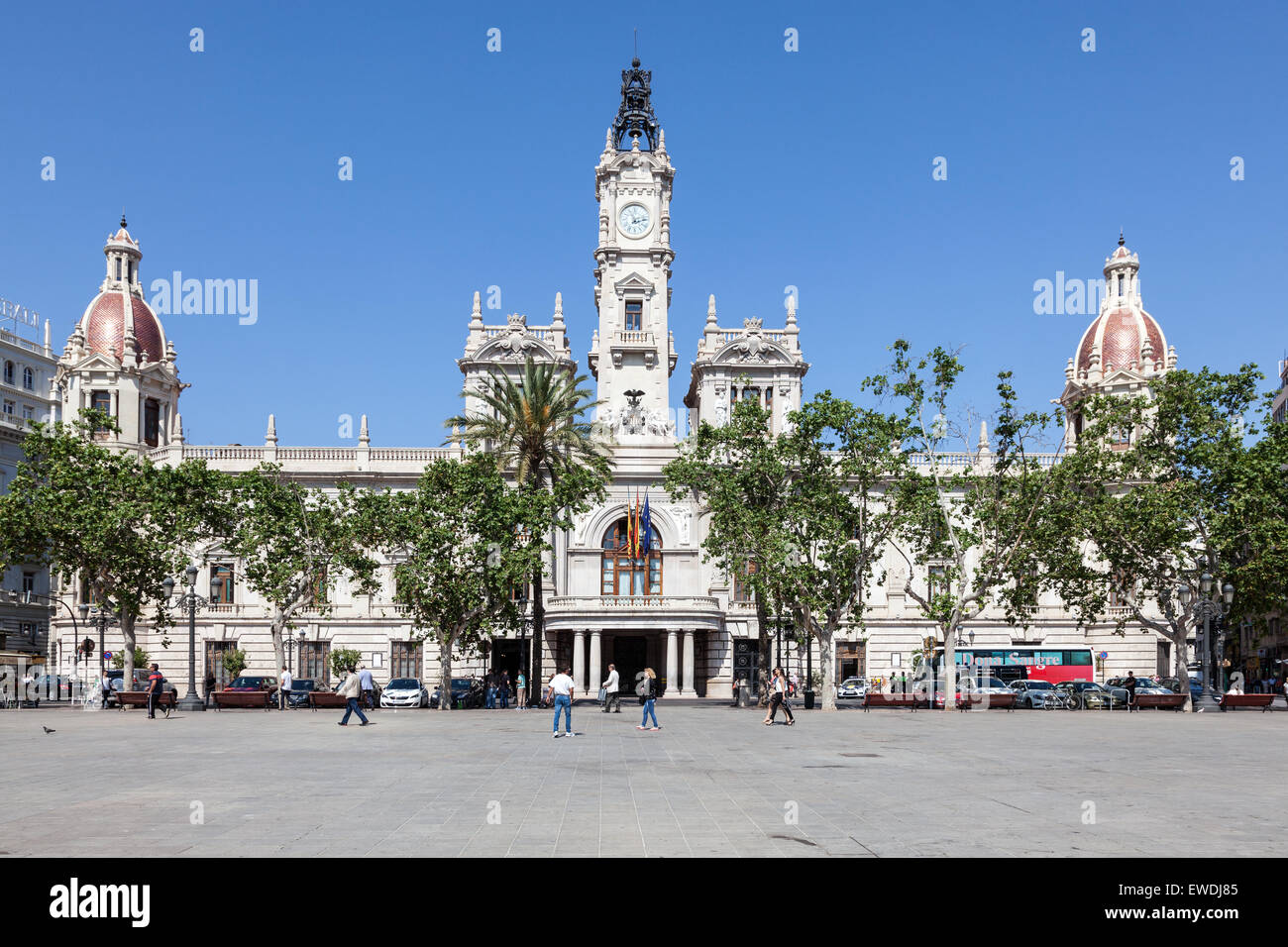 Plaza de Ayuntamiento Square nella città di Valencia, Spagna Foto Stock