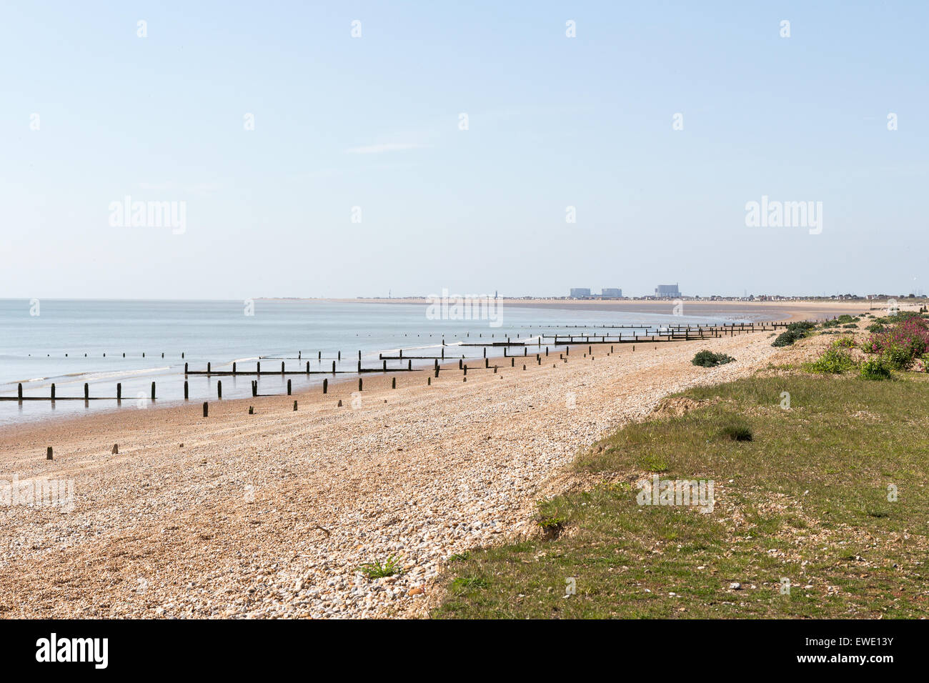 La costa inglese a Littlestone sul mare,Kent Foto Stock