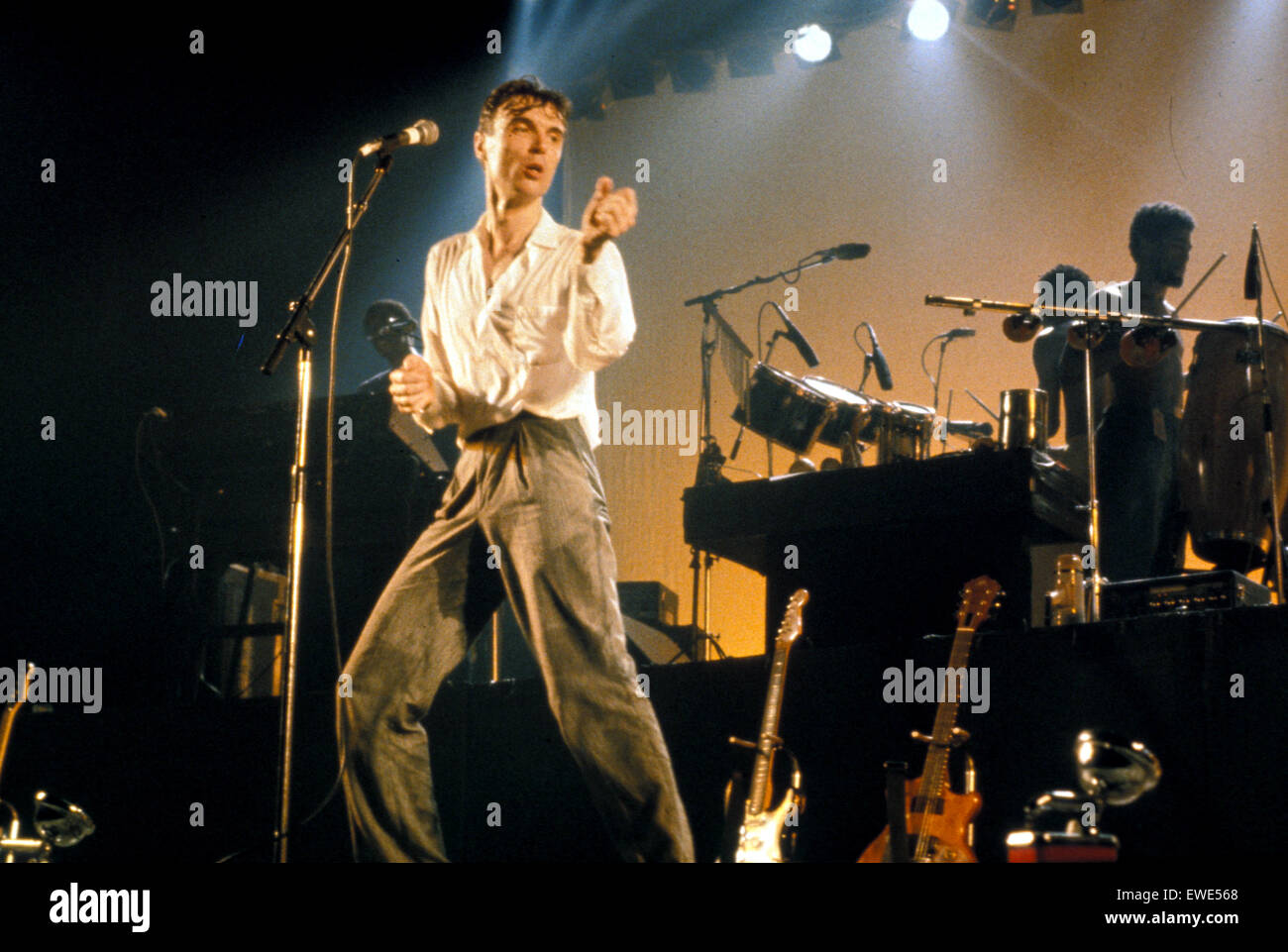 Teste parlanti noi del gruppo rock con David Byrne circa 1988 Foto Stock