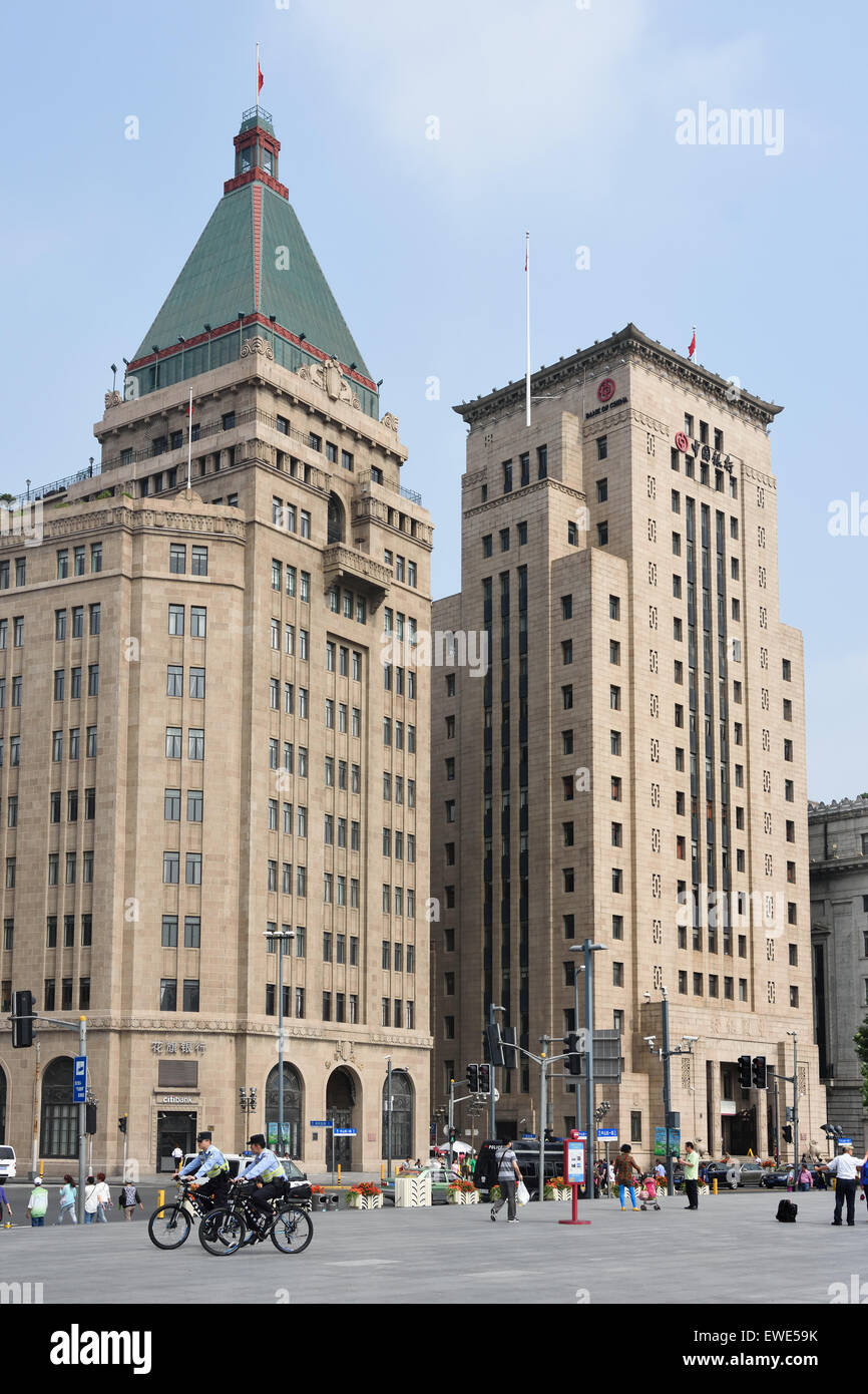 Catay Hotel- Bank of China antichi e moderni edifici sul Bund Shanghai ( in stile Europeo dell architettura ) Foto Stock