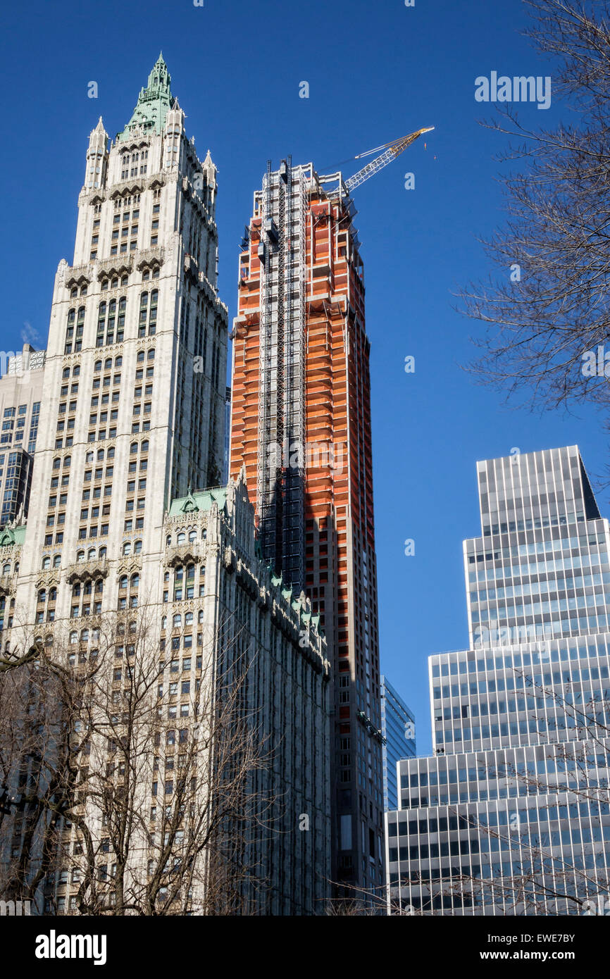 New York City,NY NYC,Northeast,Manhattan,Lower,Financial District,Broadway,Woolworth Building,architettura neogotica,30 Park Place,residenziale, Foto Stock