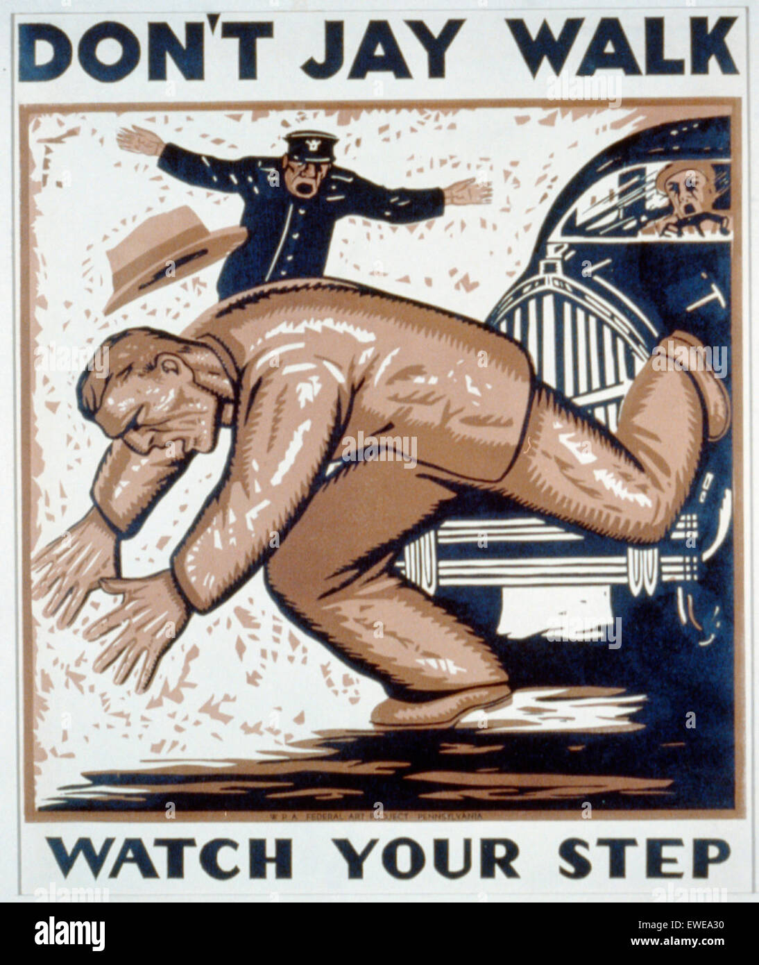 Jay Walking poster sulla sicurezza da progetti di lavoro Administration (WPA) prodotte tra il 1936 e il 1943. (Biblioteca del Congresso) Foto Stock