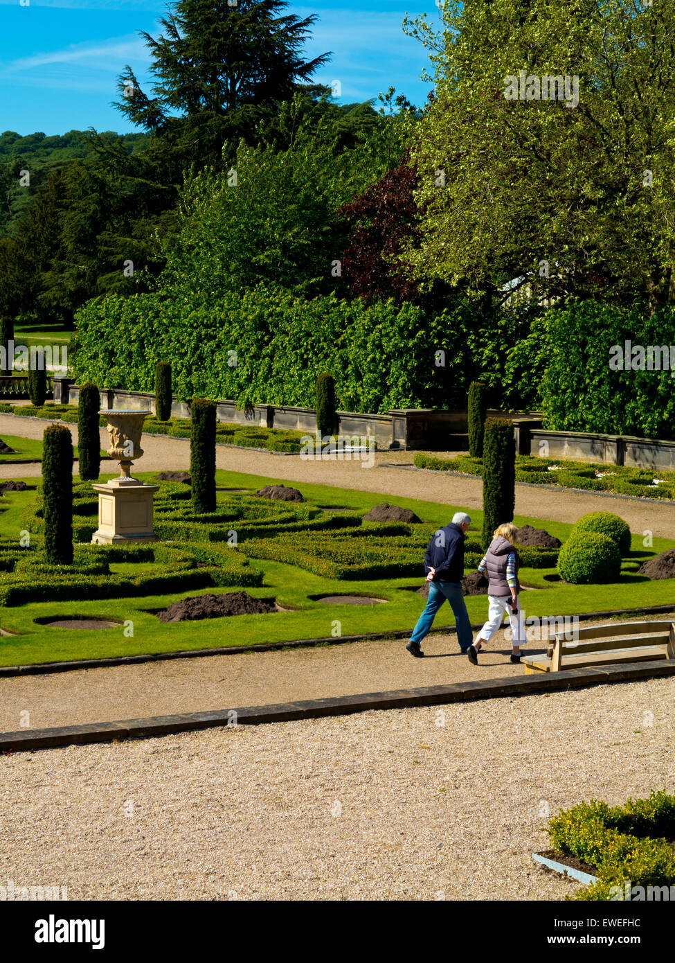 Giovane camminare nel giardino all'italiana a Trentham Gardens vicino a Stoke on Trent Staffordshire England Regno Unito Foto Stock