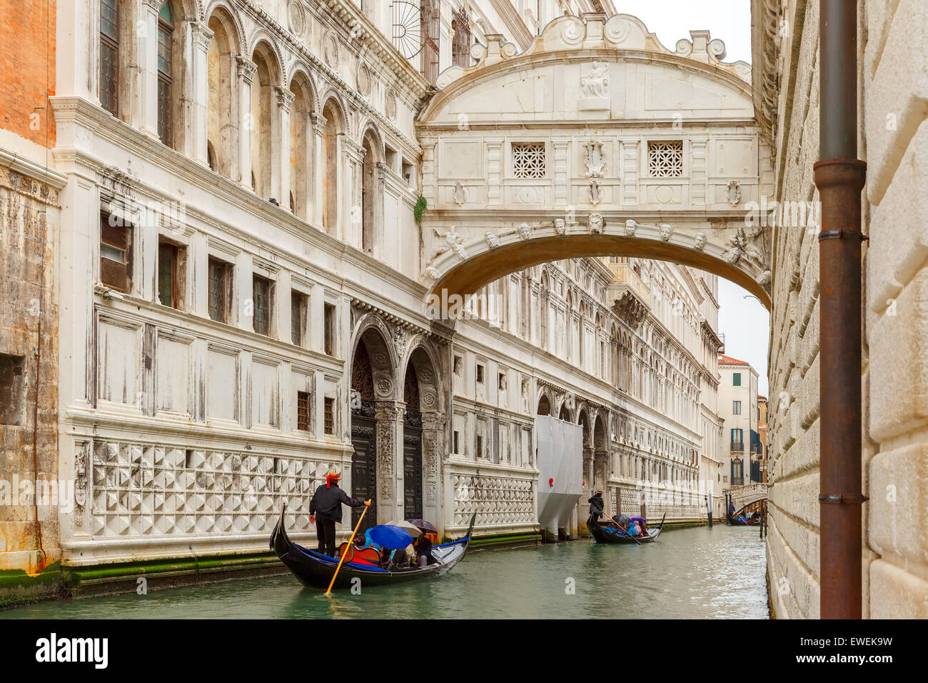 Venezia gondole in condizioni di tempo piovoso, Italia Foto Stock