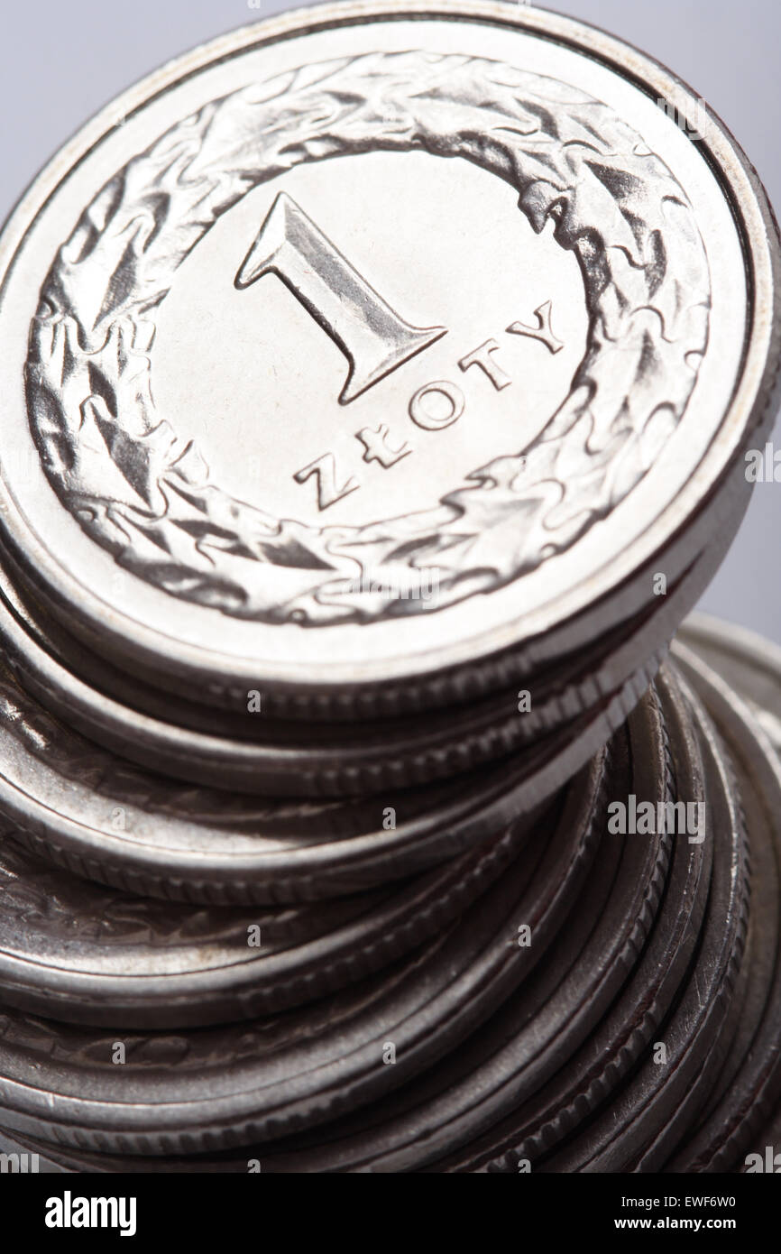 Denaro polacco - Polish zloty isolati su sfondo bianco Foto Stock