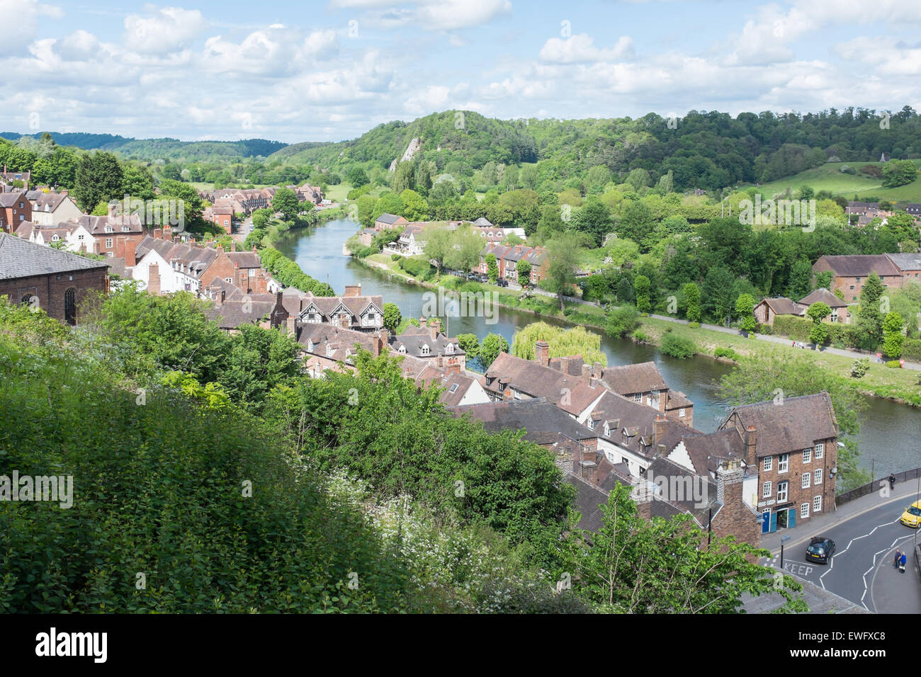 Vista del fiume Severn da Bridgnorth Città Alta nello Shropshire Foto Stock