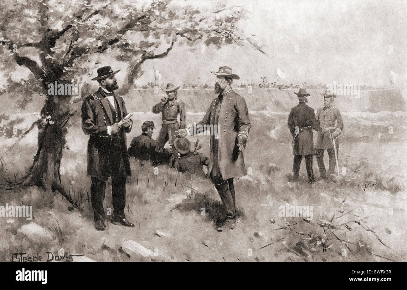 La consegna del Generale John C. Pemberton a Gen Ulysses S. Grant a Vicksburg, Mississippi, nel 1863 durante la Guerra Civile Americana. Foto Stock