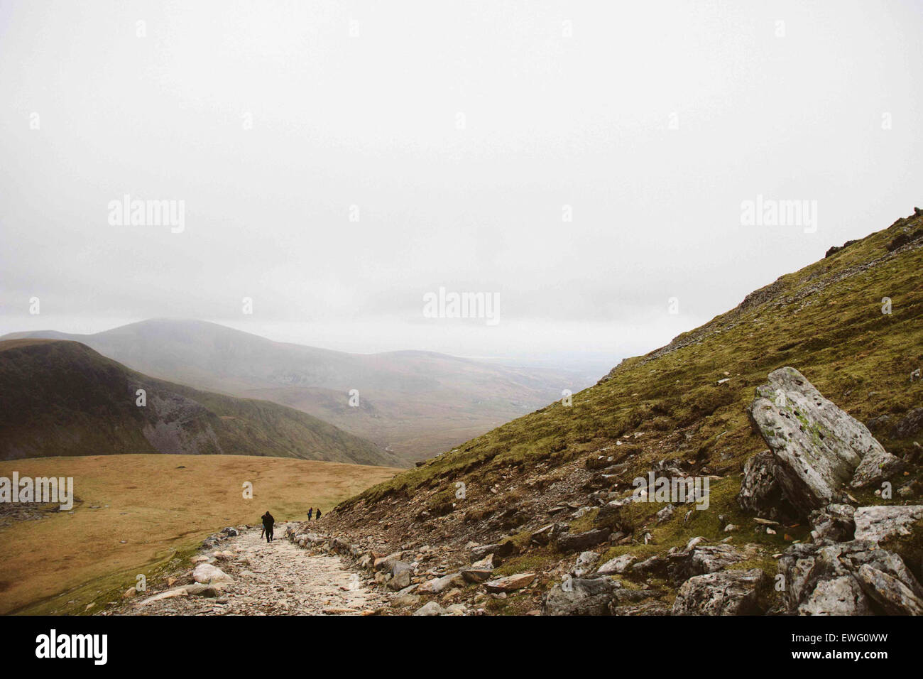 Una persona sta camminando su un terreno collinare, navigando attraverso il terreno irregolare. Le escursioni sulle colline offrono sfide fisiche e splendide viste del paesaggio circostante. Foto Stock