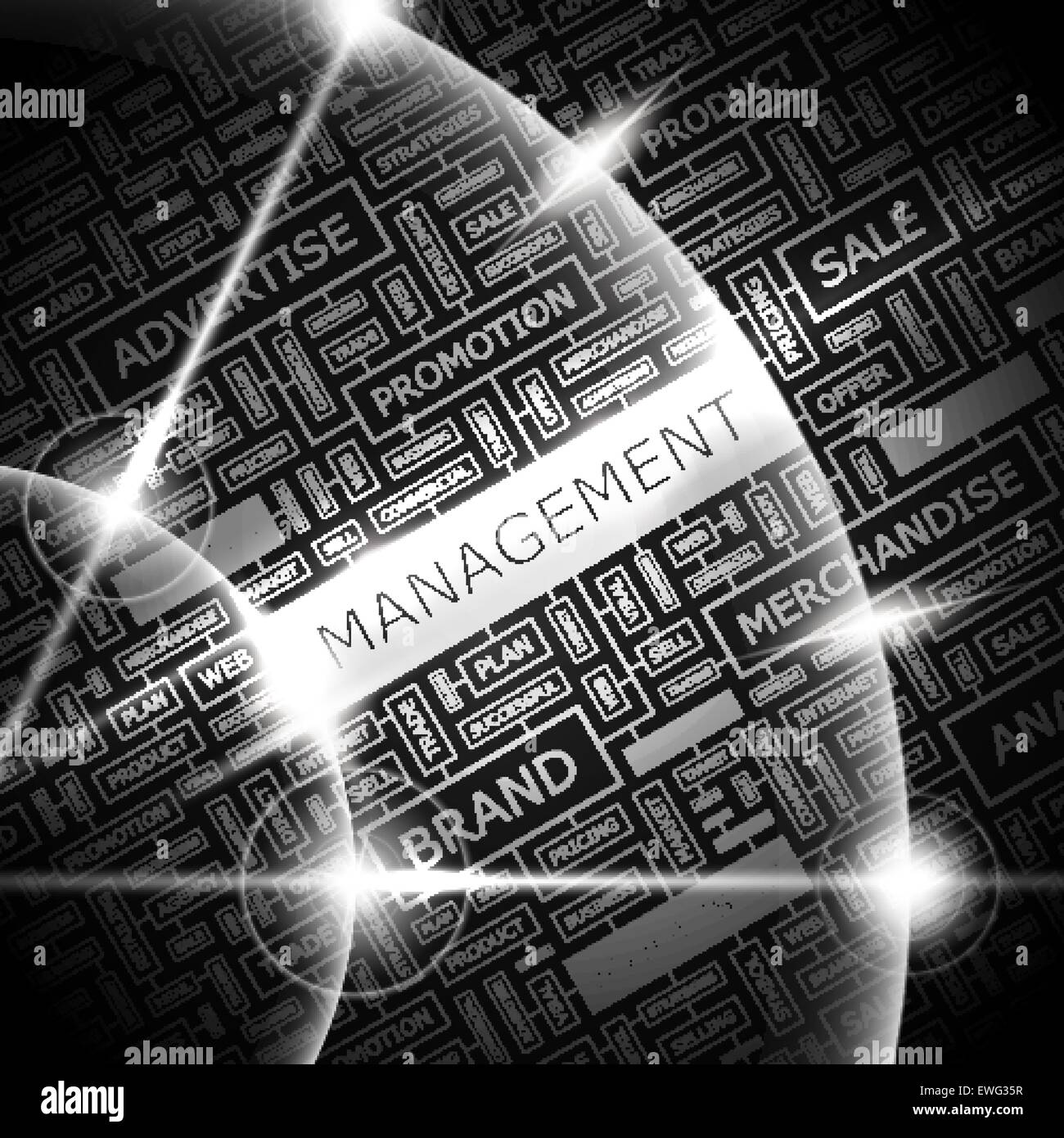 Gestione. Parola concetto cloud illustrazione. Wordcloud collage. Illustrazione Vettoriale