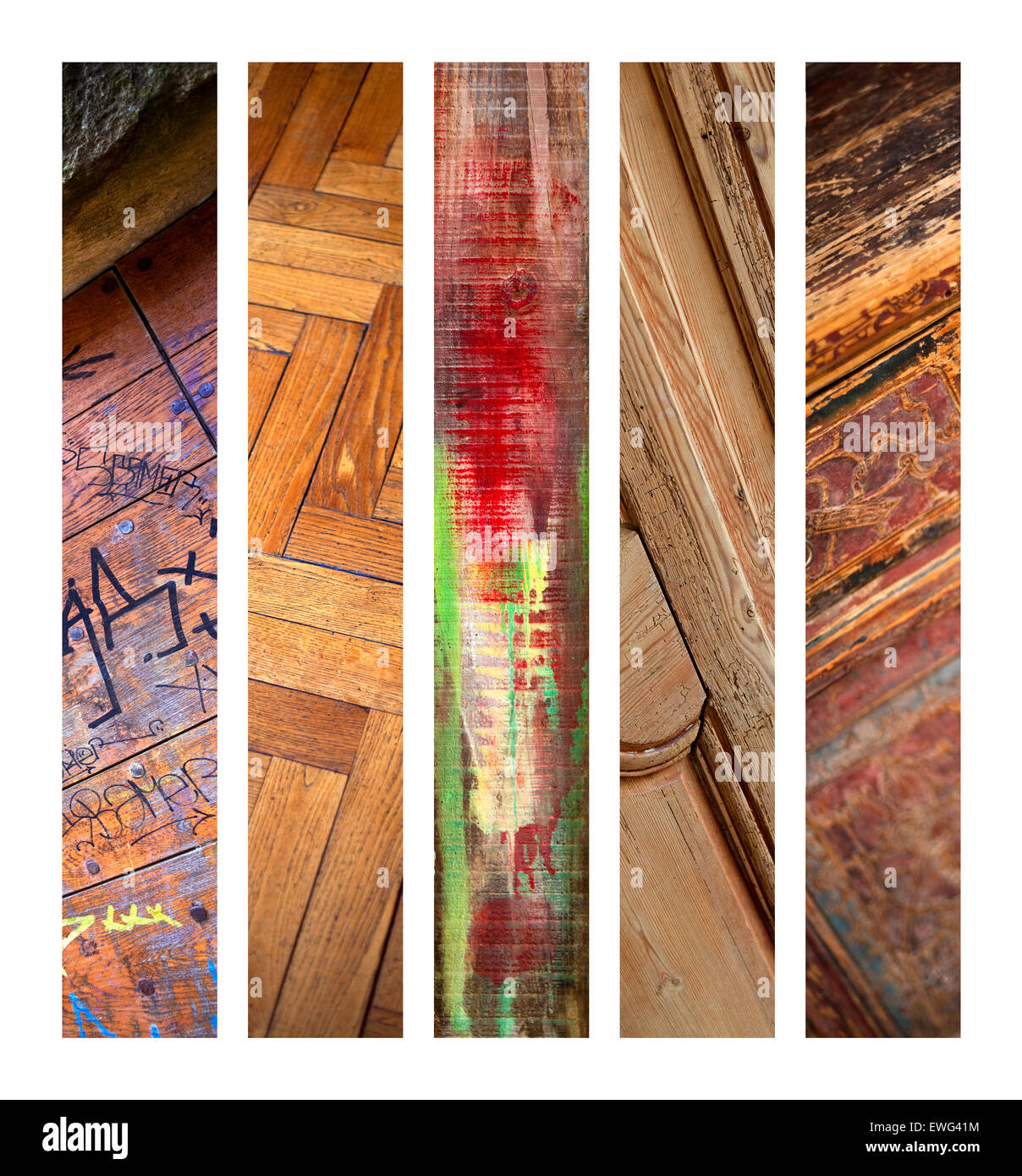 Background e texture di legno su un collage Foto Stock