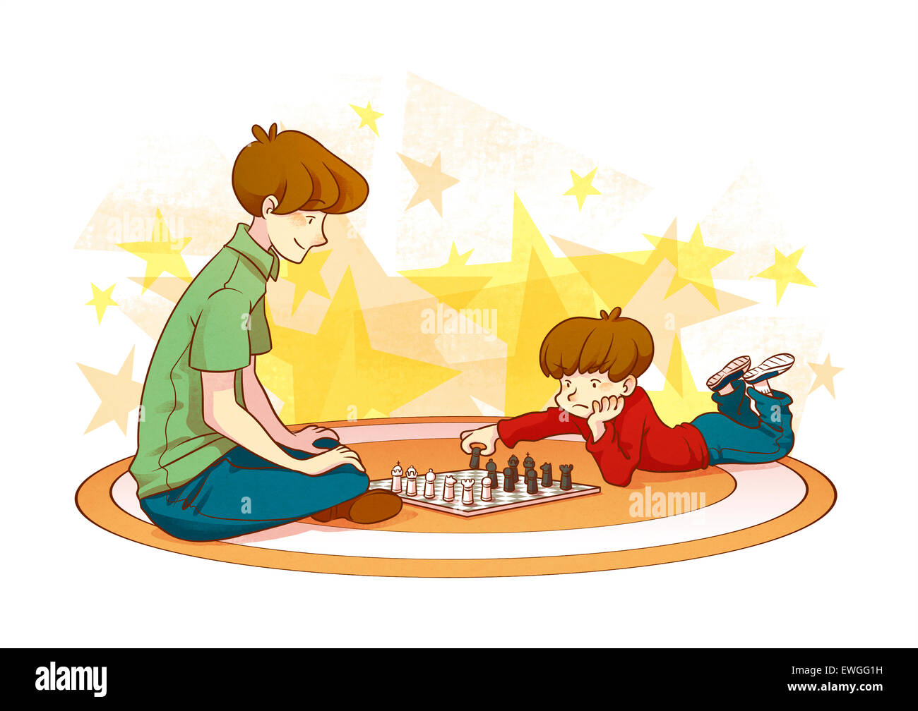 Padre e figlio giocare gioco di scacchi Foto Stock