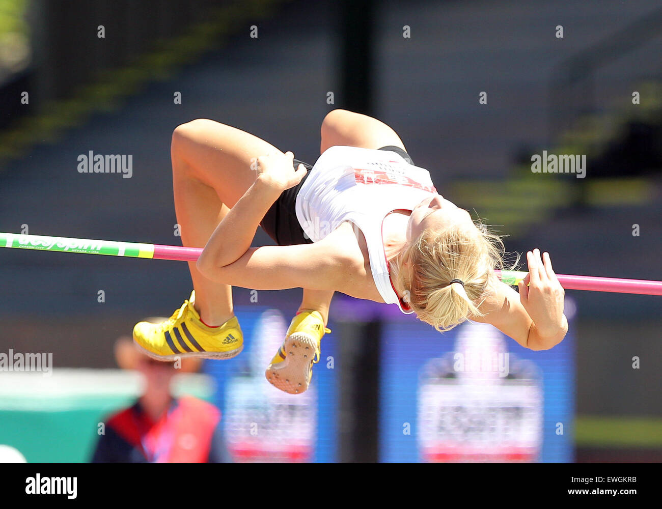 Giugno 25, 2015: Kaylee Hinton compete nel Junior la Eptathlon Salto in alto al 2015 USATF Track & Field Championships nello storico campo Hayward, Eugene, o. Larry C. Lawson/CalSportMedia Foto Stock