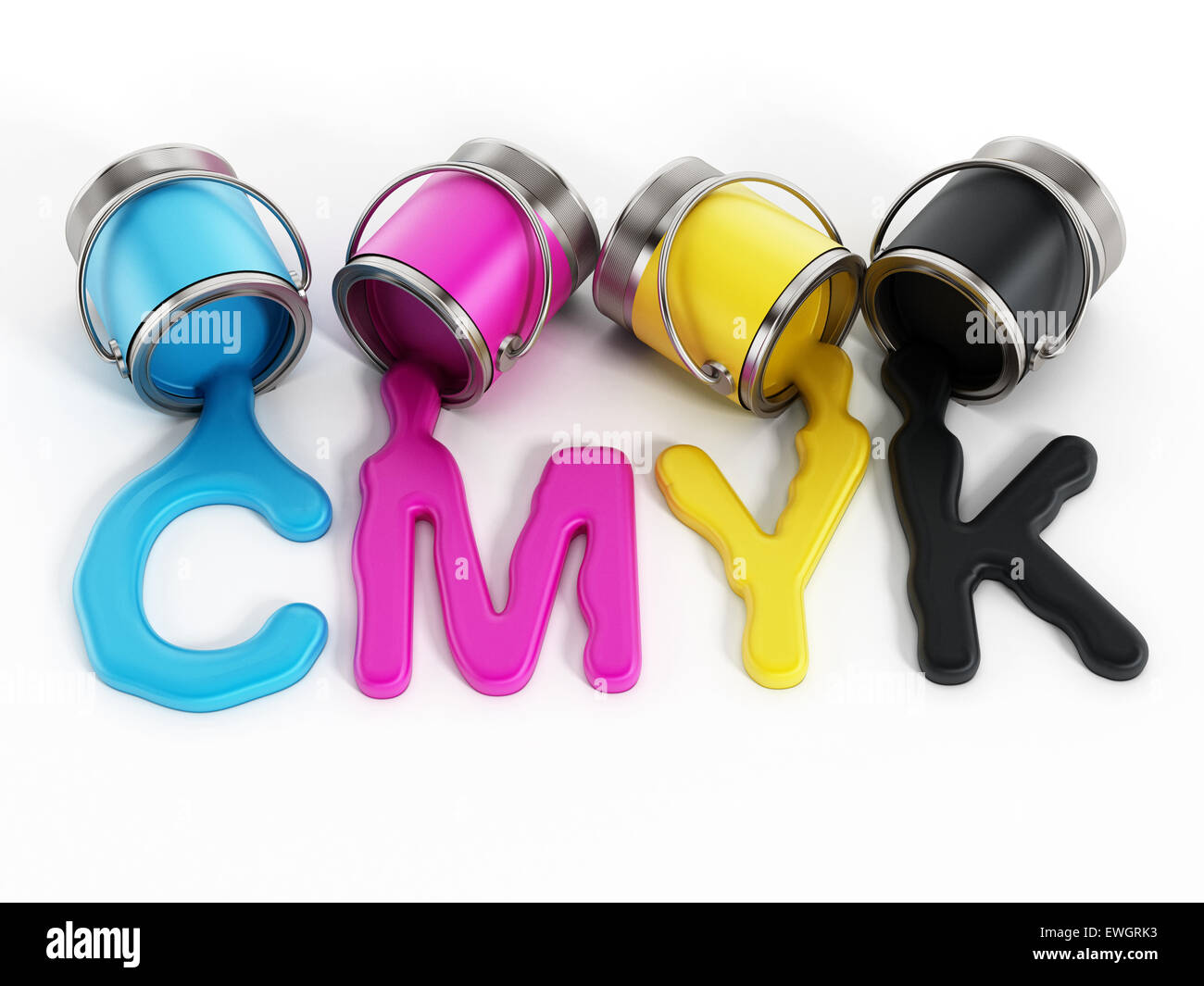 Benne di CMYK con inchiostri ciano, magenta, giallo e nero Foto Stock