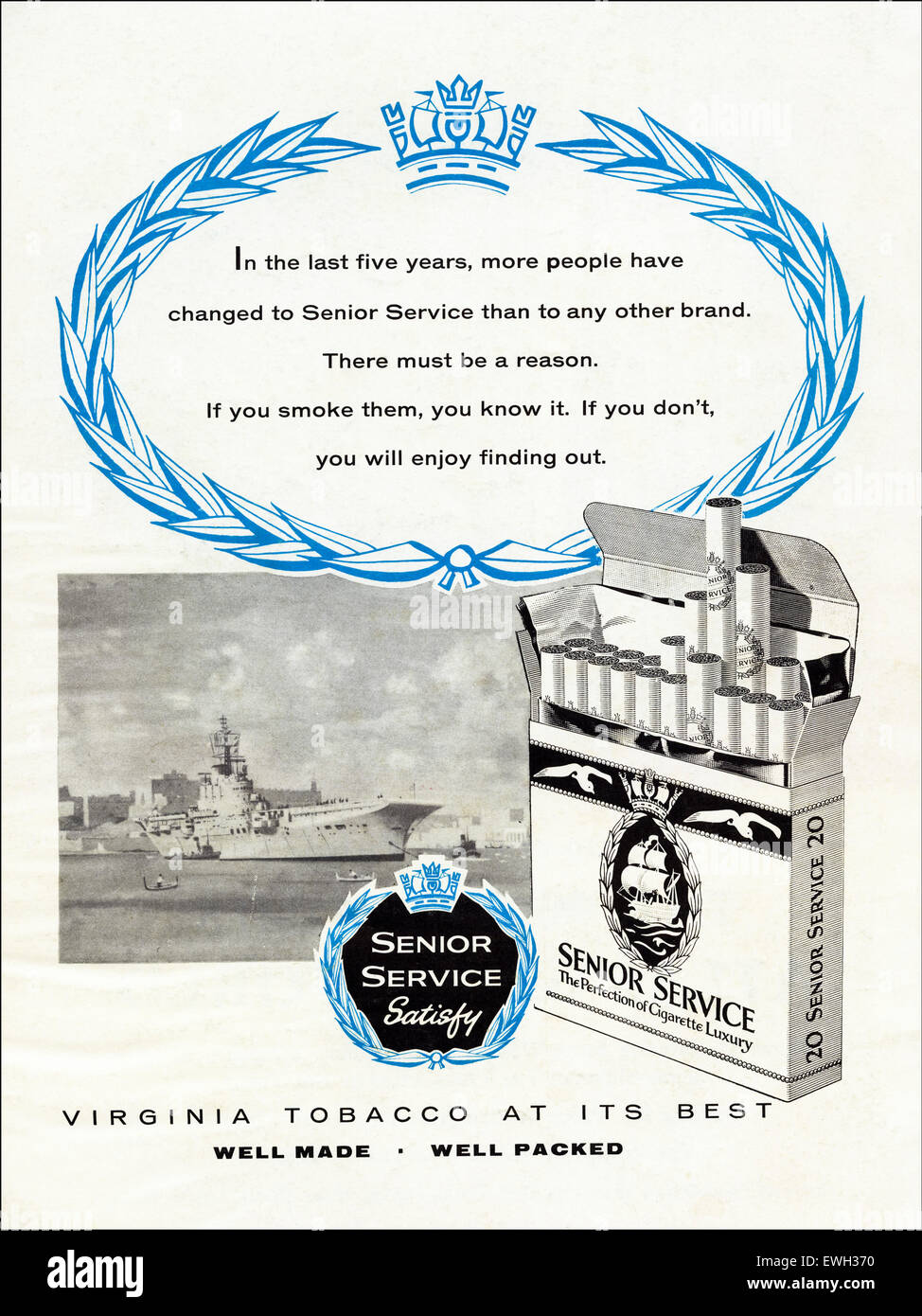 Negli anni sessanta la rivista pubblicità spot per Senior Service sigarette circa nel 1960 Foto Stock