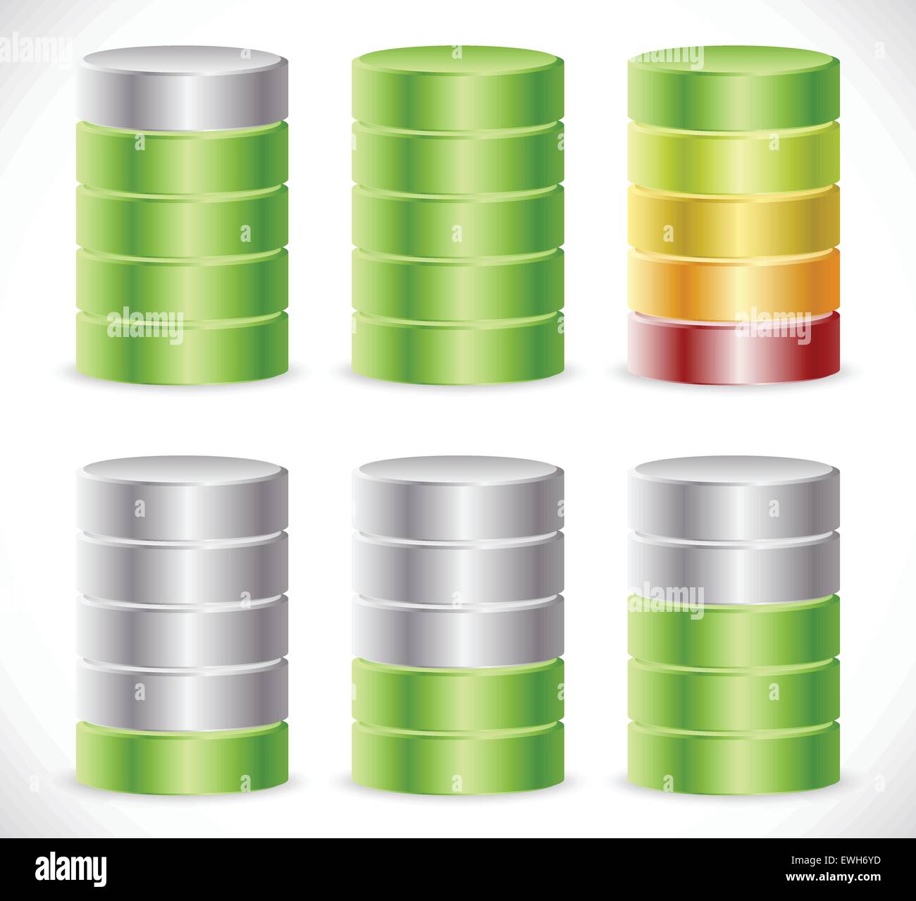 Progresso o indicatori di livello. Progressione, completamento (ri)carica o concetti di consumo Illustrazione Vettoriale