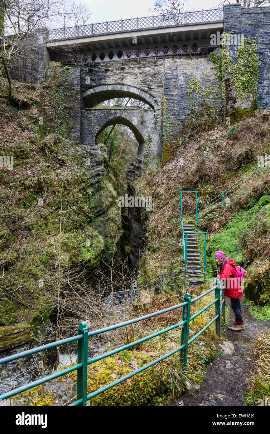 I tre ponti, Ponte del Diavolo, Rheidol Valley, Ceredigion, Galles Foto Stock