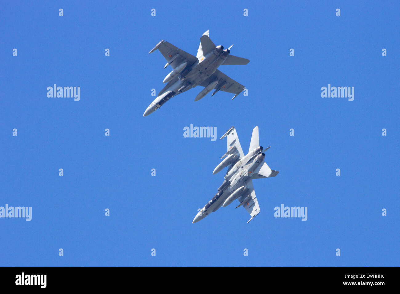 Spanish Air Force F-18 calabroni volo Foto Stock