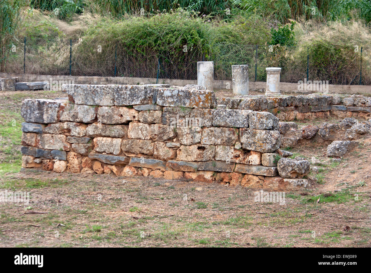 Le rovine del Santuario (o) del Tempio di Artemide Ortia nell antica Sparta, del Peloponneso, della Grecia. Foto Stock