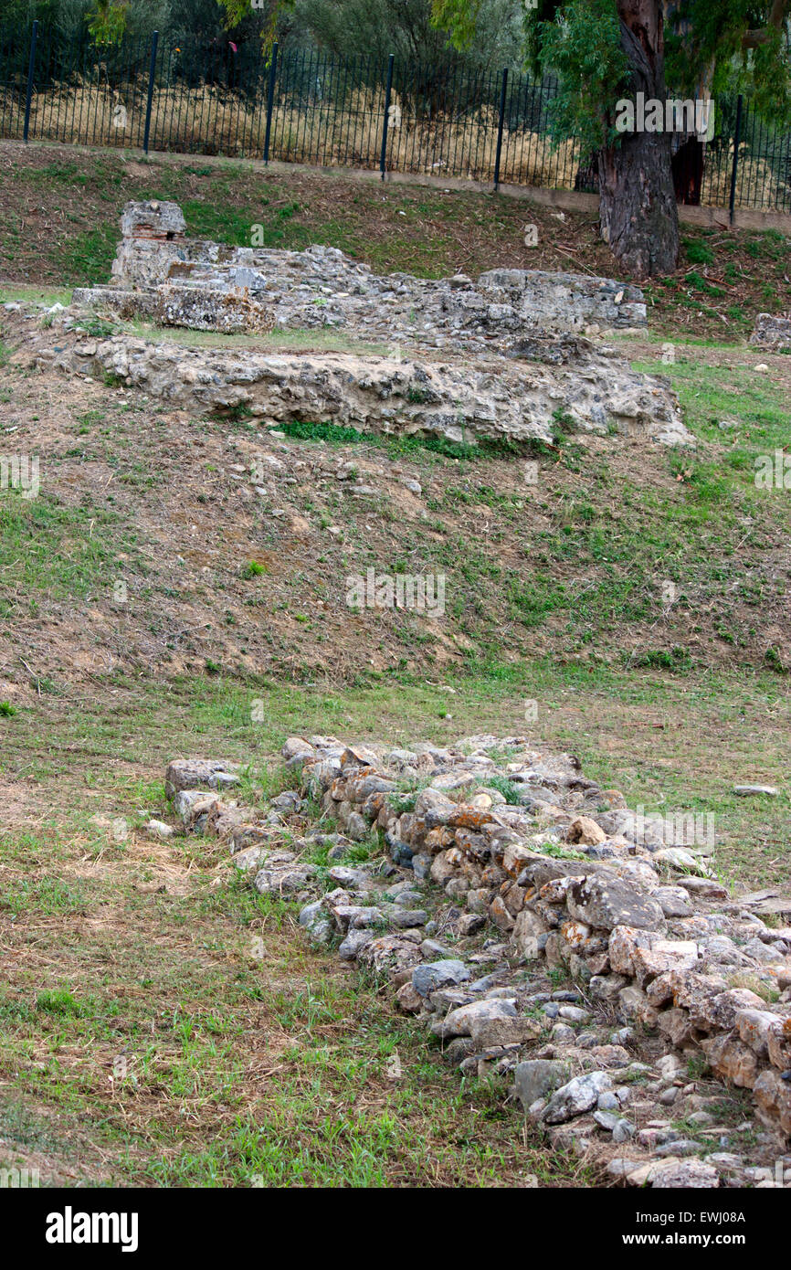 Le rovine del Santuario (o) del Tempio di Artemide Ortia nell antica Sparta, del Peloponneso, della Grecia. Foto Stock