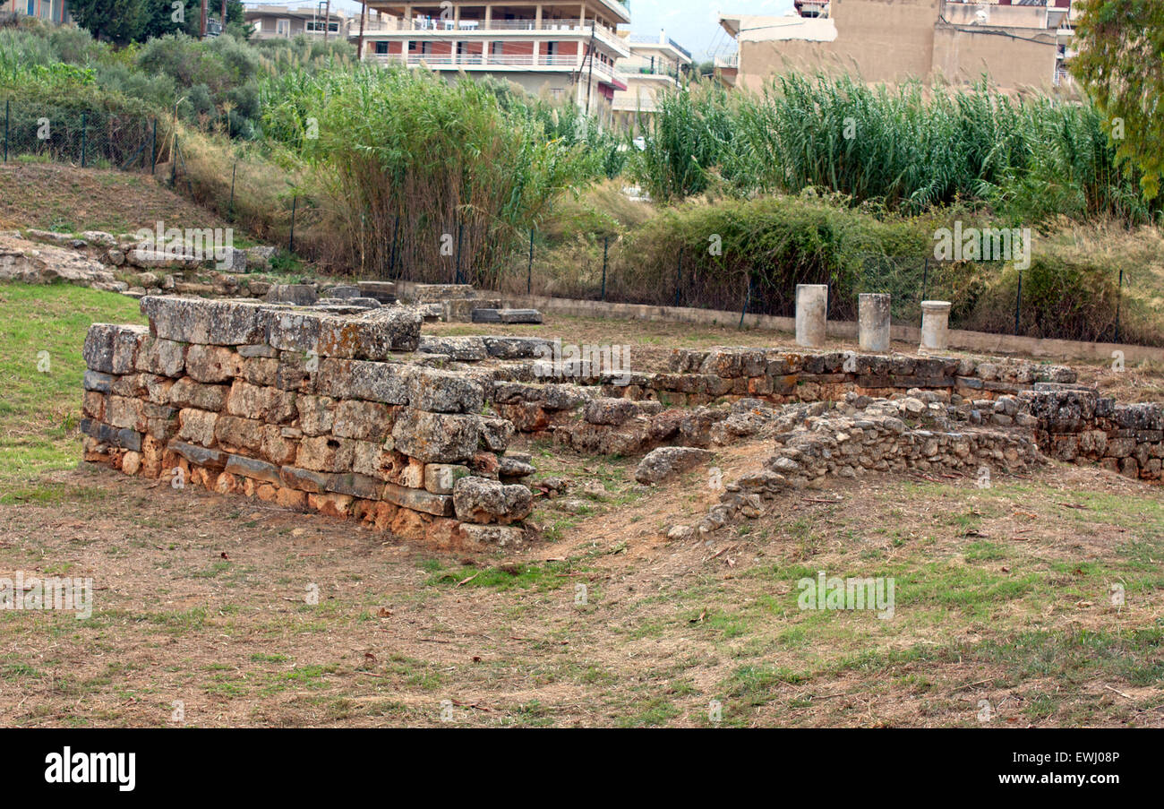 Le rovine del Santuario (o) del Tempio di Artemide Ortia nell antica Sparta, del Peloponneso, della Grecia. Foto Stock