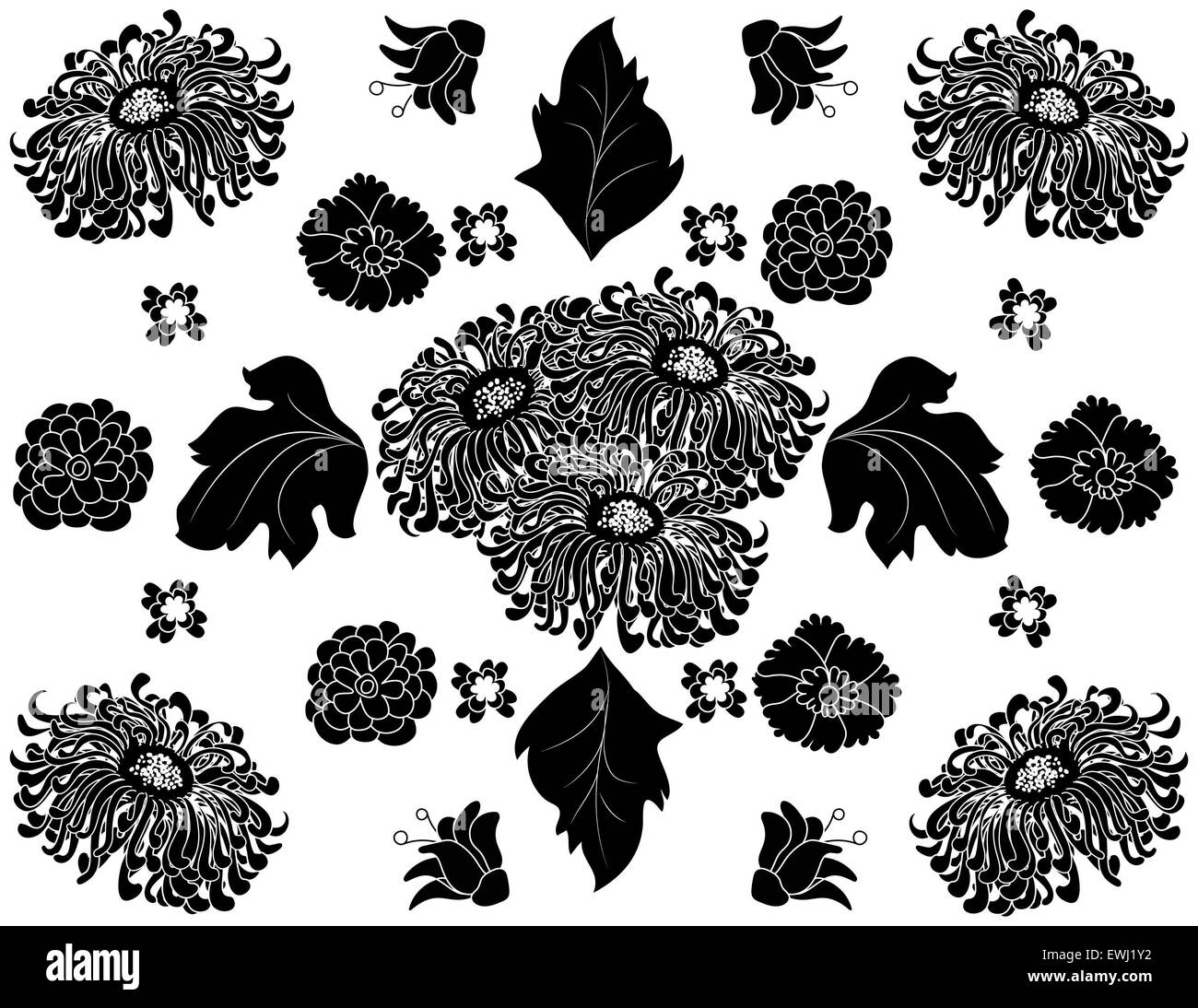 Originale composizione floreale in bianco e nero per decorare tutti i tuoi spazi whit crisantemi Foto Stock