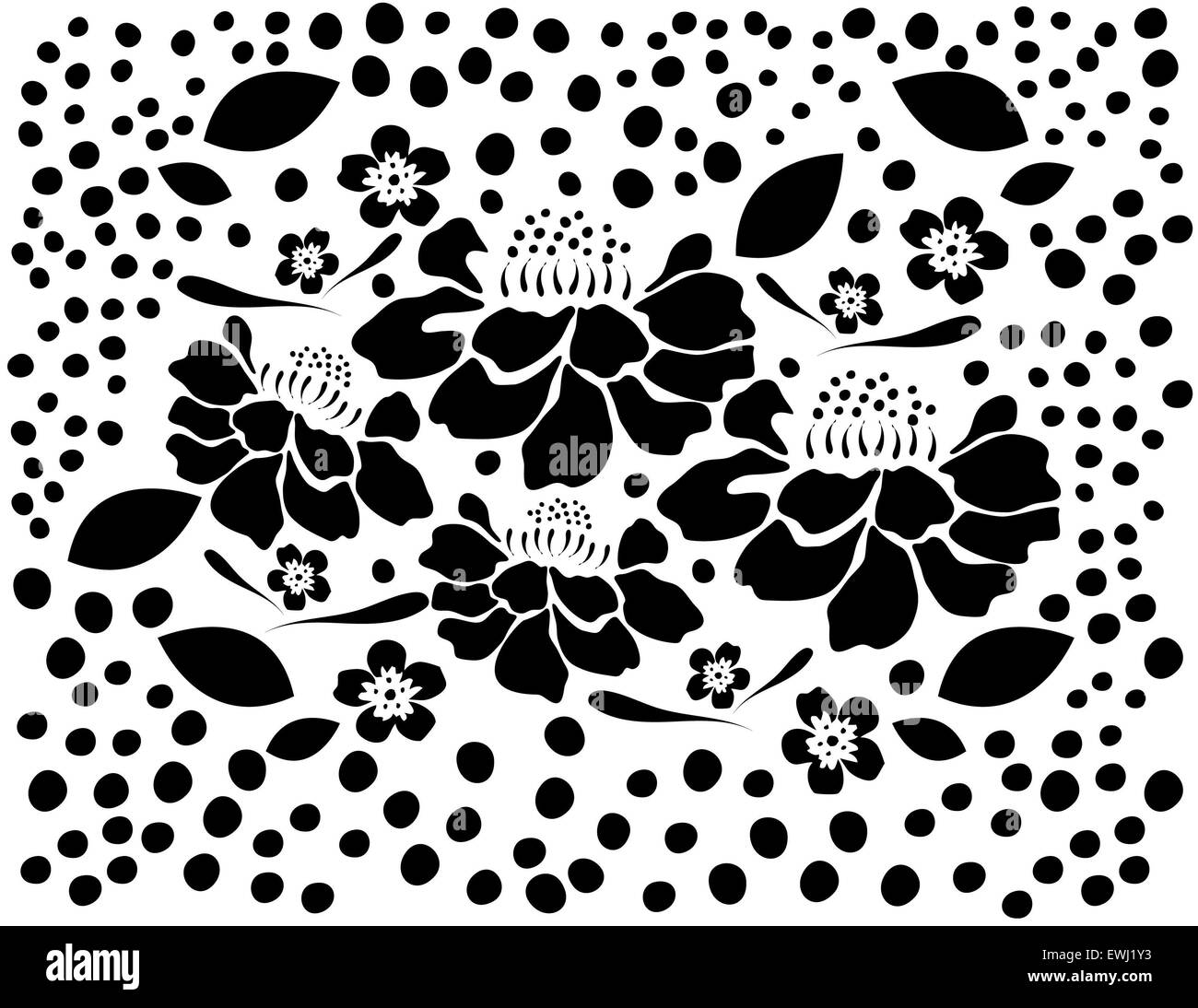 Originale composizione floreale in bianco e nero a riempire tutti i vostri spazi con fiori di ibisco e di polline Foto Stock