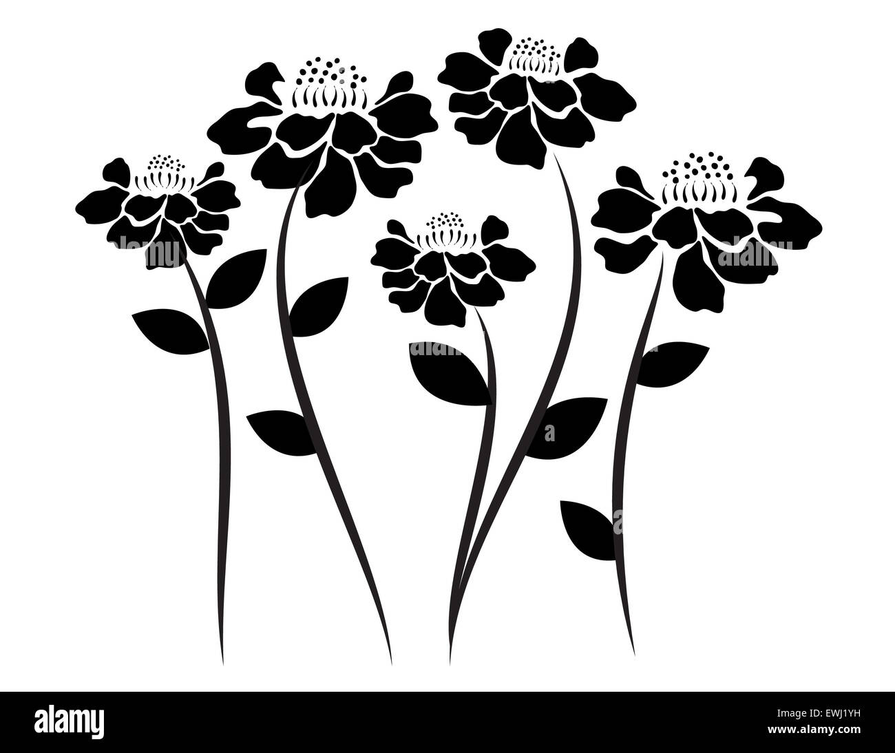 Illustrazione Digitale di cinque fiori selvatici pronto a diventare un bouquet amoroso Foto Stock