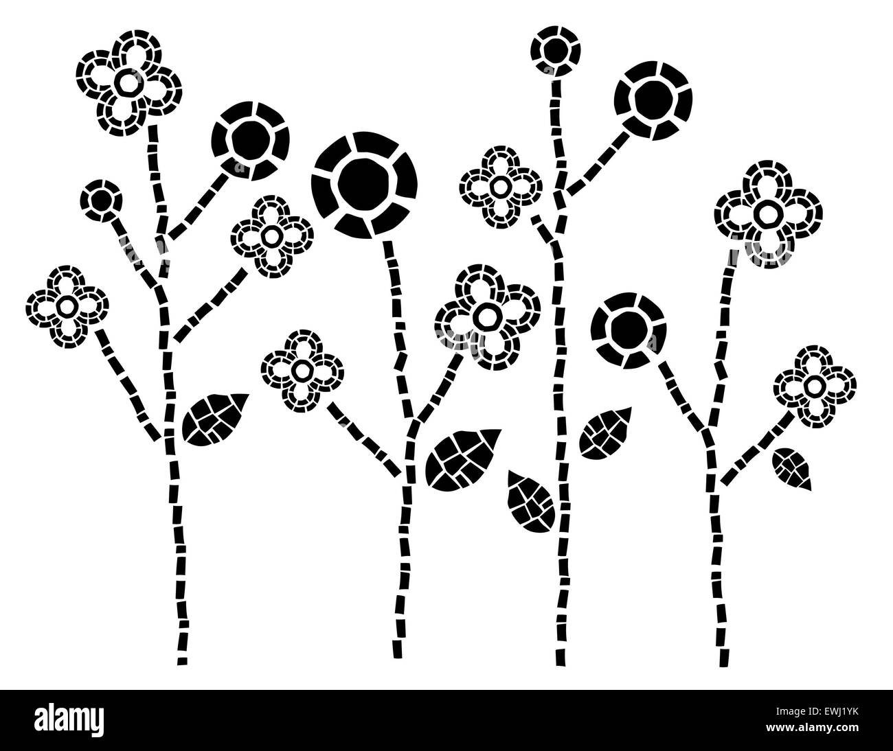 Illustrazione Digitale di fiori geometrici in bianco e nero per usi decorativi Foto Stock