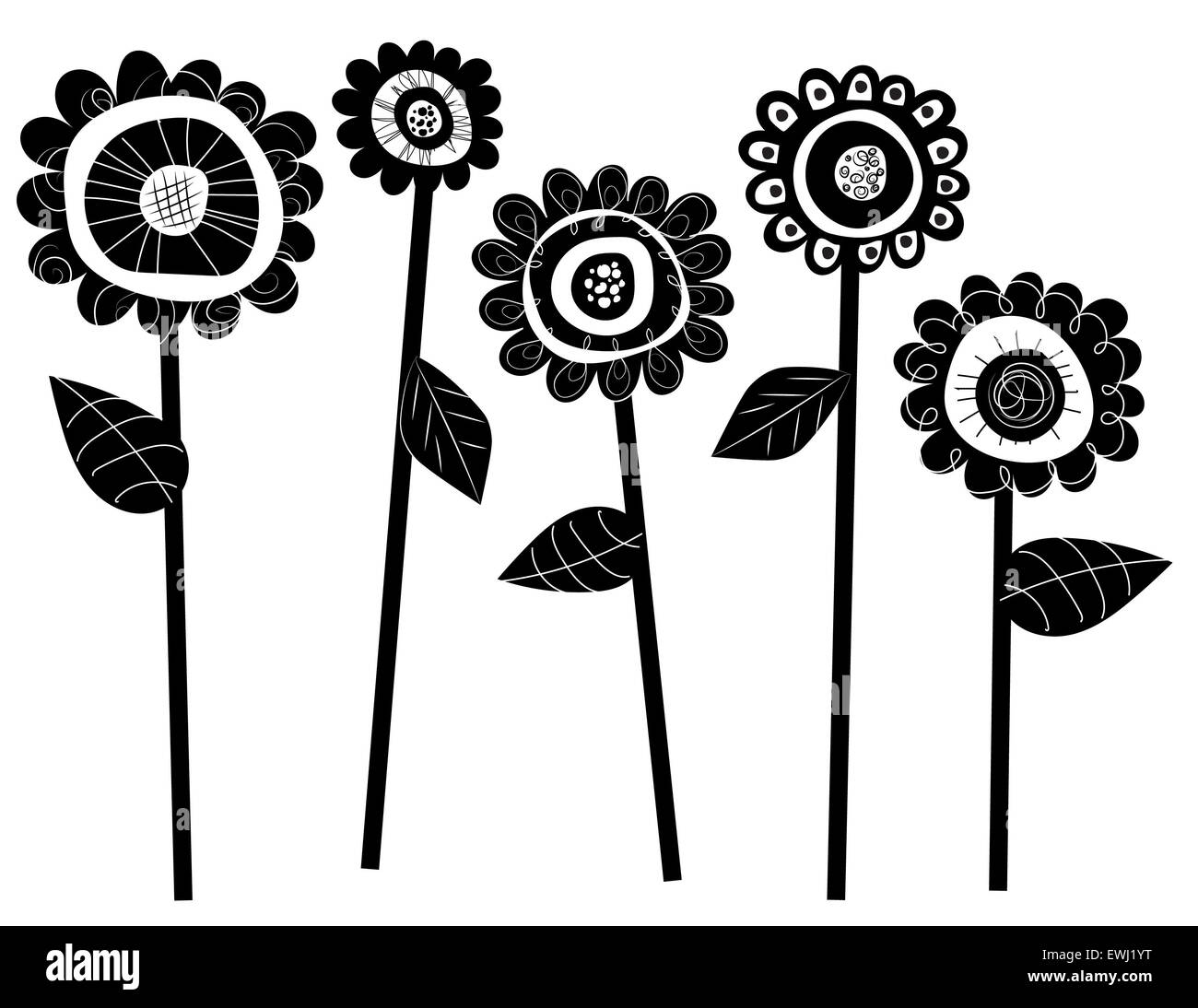 Cinque opere d'arte digitale giocoso fiori per decorare e progettare i vostri eventi speciali Foto Stock