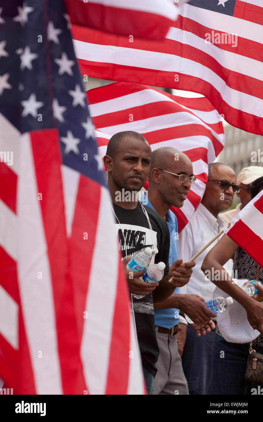 Eritrei protestare per il cambiamento democratico e dei diritti umani in Eritrea - Washington DC, Stati Uniti d'America Foto Stock