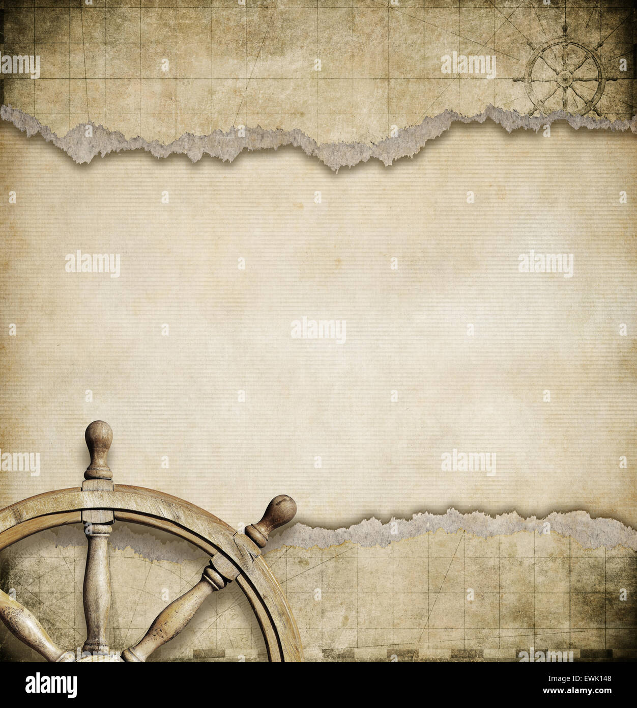 Vecchio volante e strappata nautico sfondo mappa Foto Stock