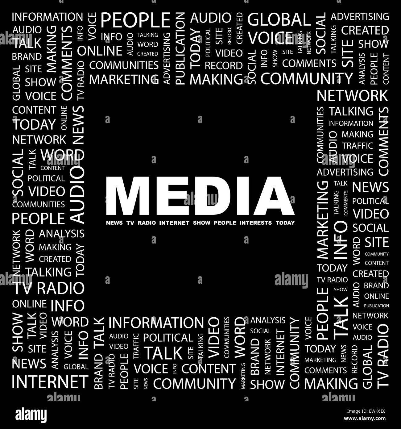 MEDIA. Concetto illustrazione. Graphic raccolta tag. Wordcloud collage. Illustrazione Vettoriale