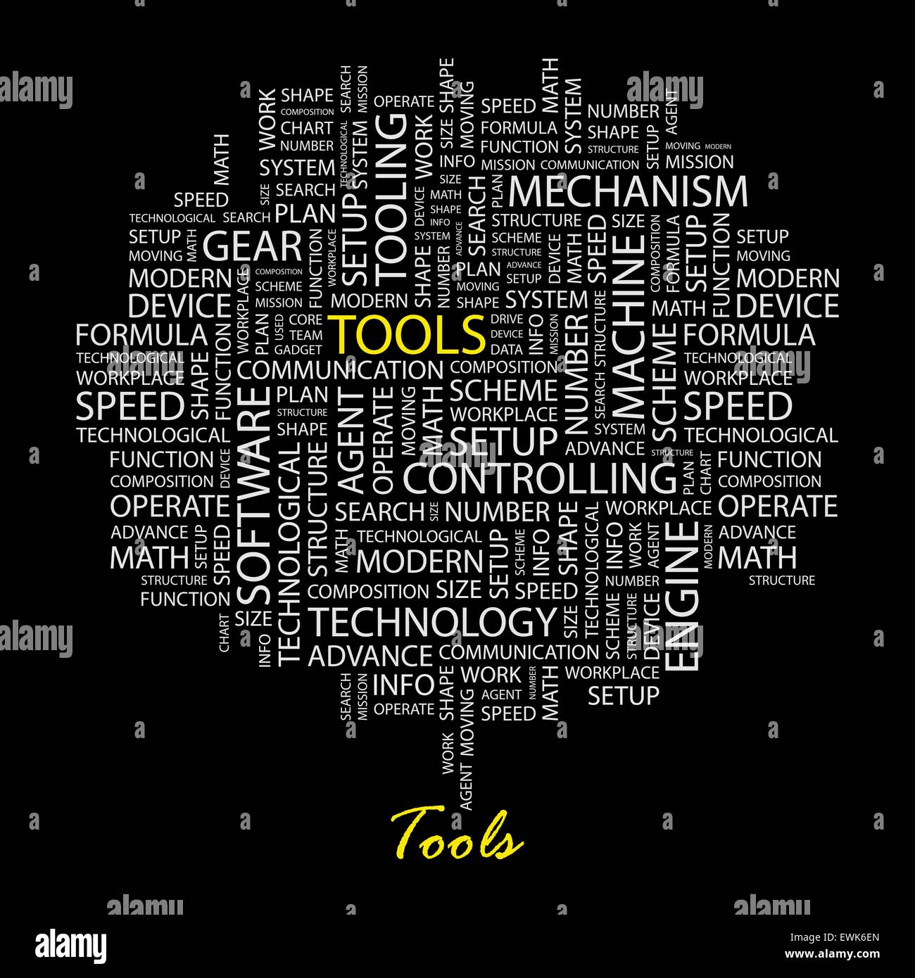 Strumenti. Word cloud illustrazione. Tag cloud concetto collage. Illustrazione Vettoriale