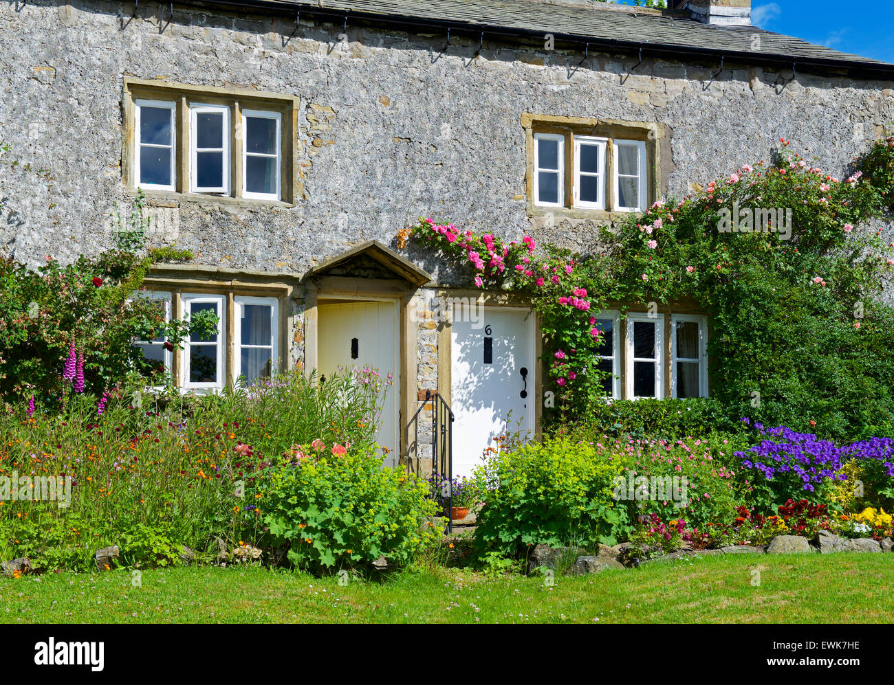 Cottages in Downham, Ribble Valley, Lancashire, Inghilterra, Regno Unito Foto Stock