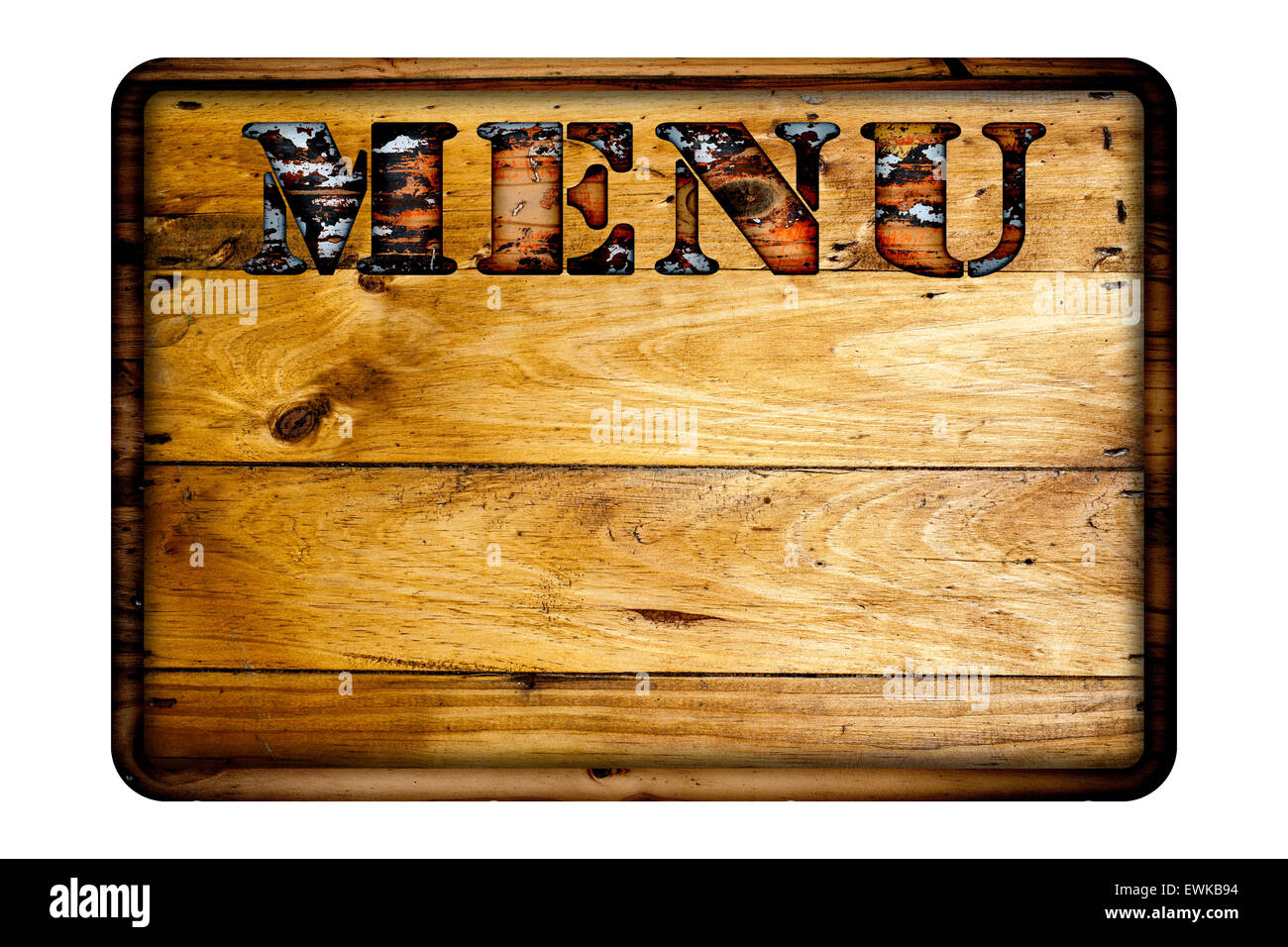 In legno scheda del menu. Foto Stock