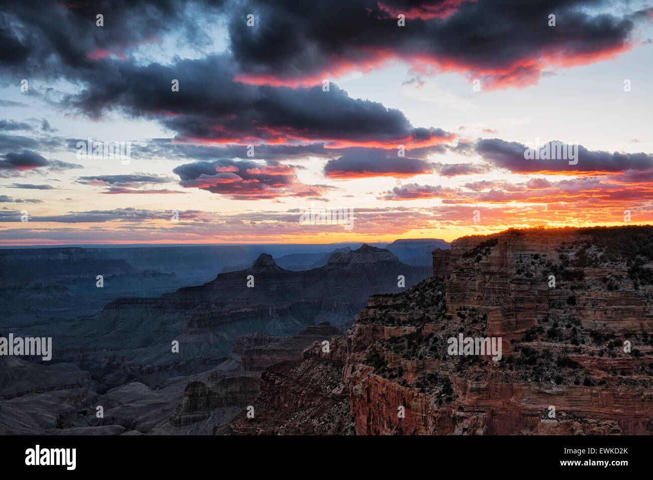 Tramonto da Cape Royal sul bordo nord dell'Arizona Grand Canyon National Park. Foto Stock