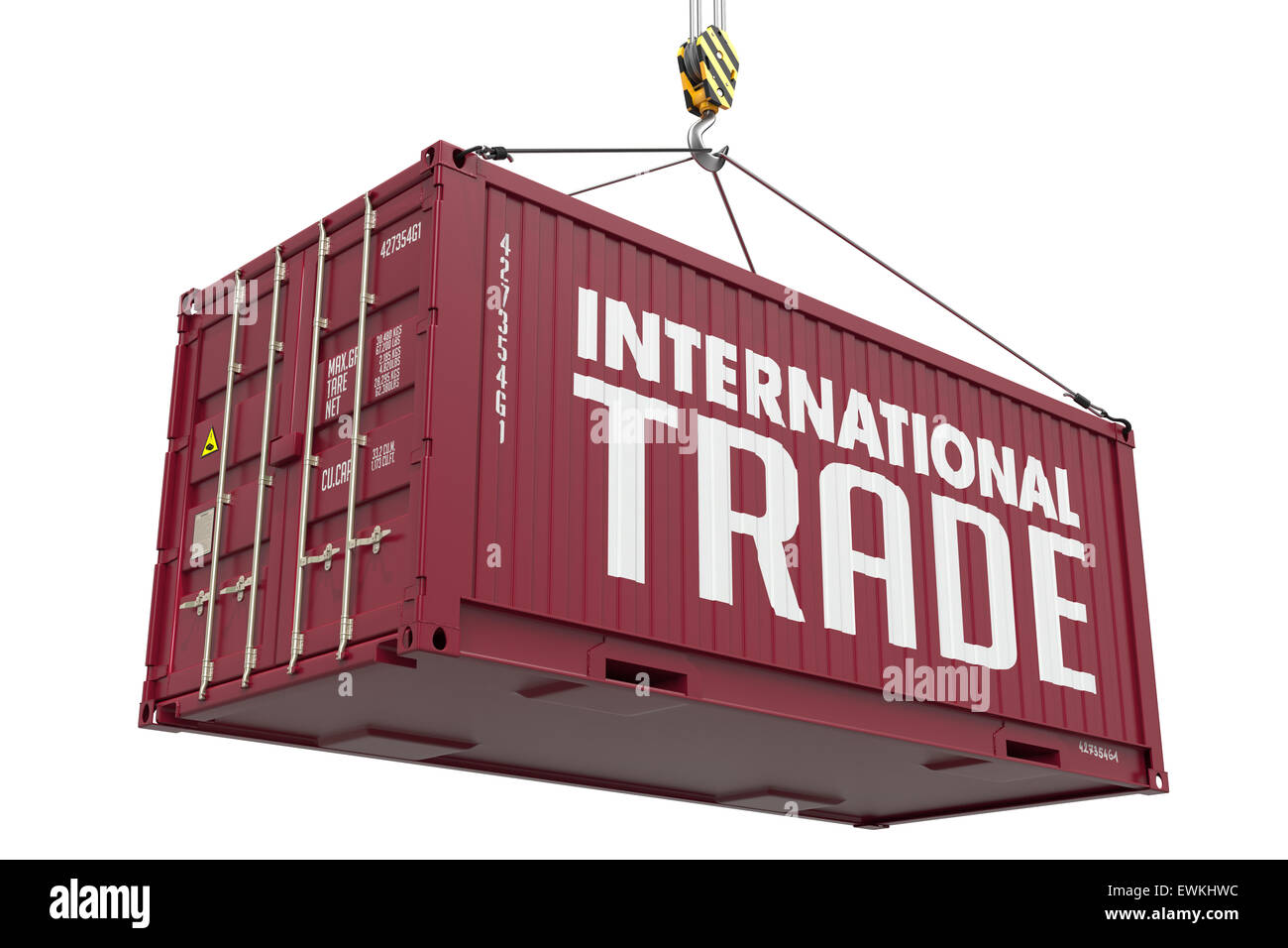 Commercio internazionale concetto con un metallo contenitore di spedizione. Foto Stock
