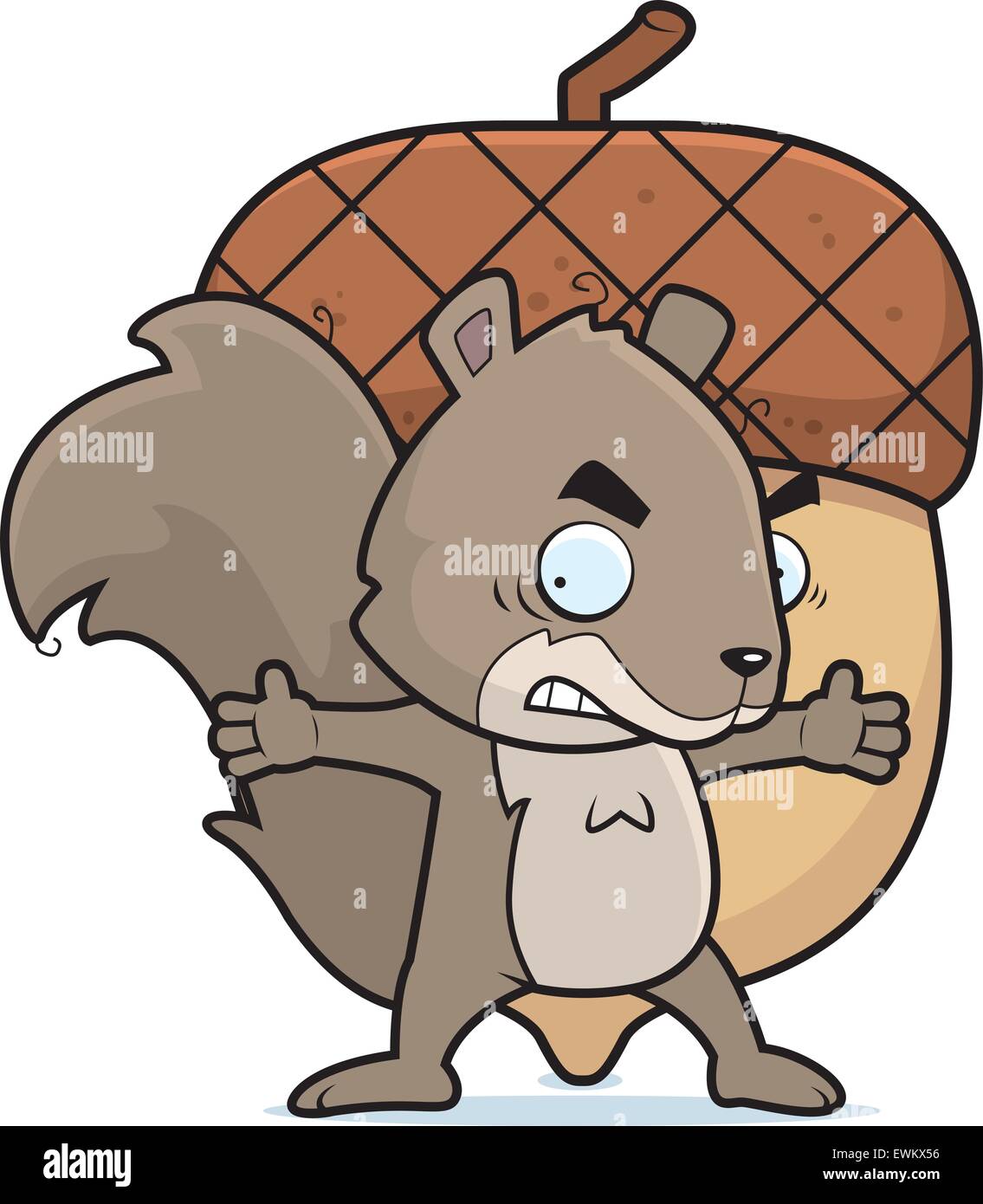 Un cartoon scoiattolo custodisce un grande dado cieco. Illustrazione Vettoriale