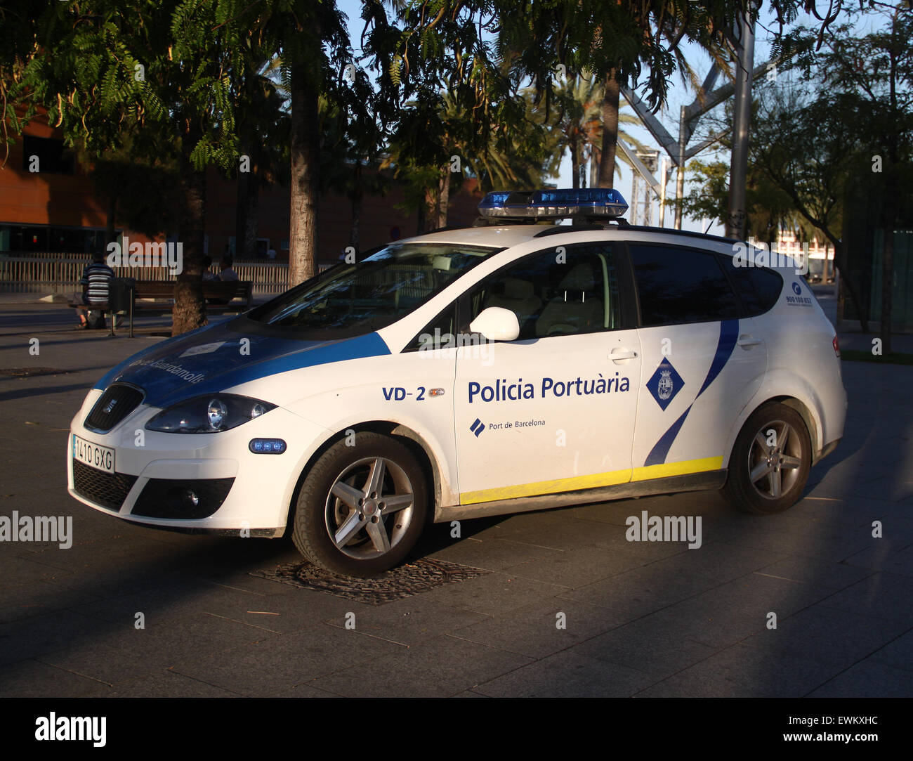 La polizia portuale auto sul Moll de Barcelona Foto Stock