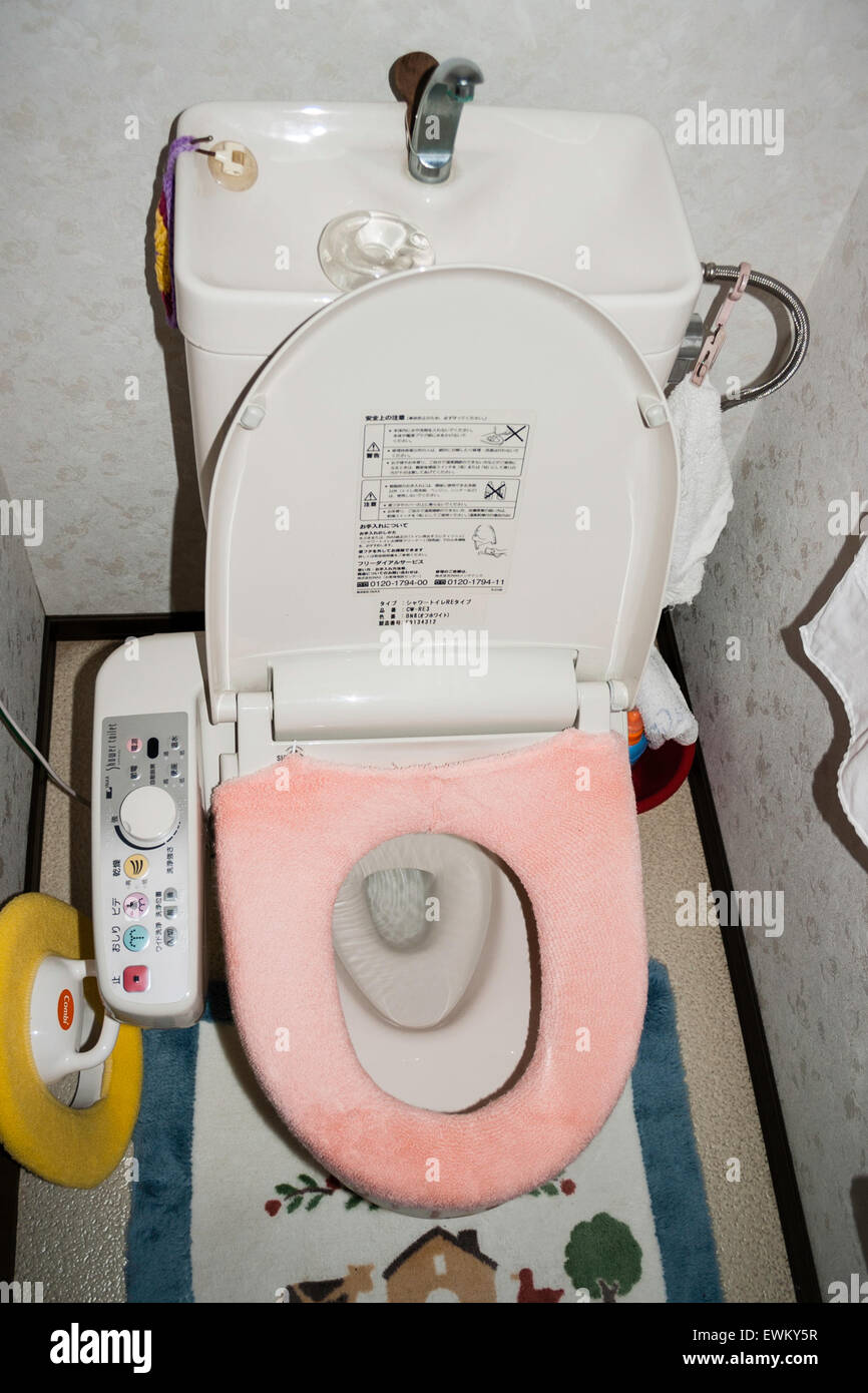 Giappone, giapponese con riscaldamento elettrico wc bidet sedile con lavare  e asciugare le funzioni. Risparmio di spazio con il rubinetto sopra  cisterna raddoppio come lavaggio a mano del lavandino Foto stock -