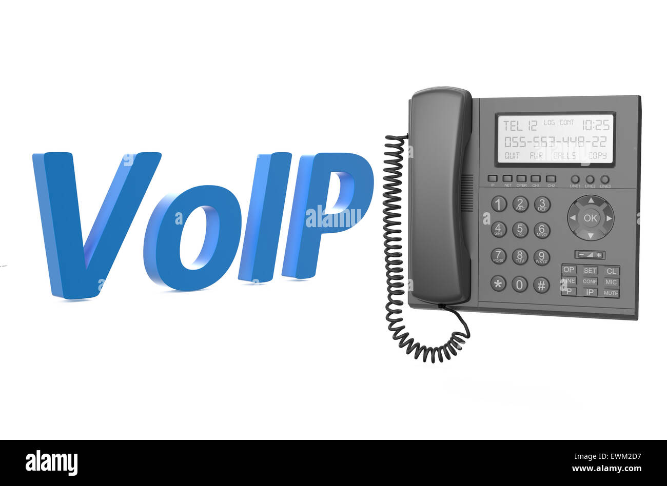Concetto di VoIP con IP Phone isolati su sfondo bianco Foto Stock