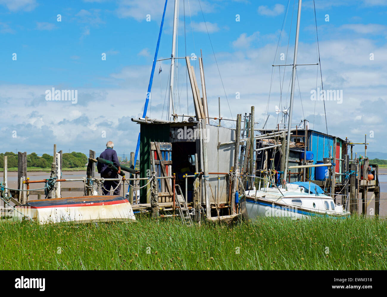 Skippool Creek, sul fiume Wyre, Thornton Cleveleys Lancashire, in Inghilterra, Regno Unito Foto Stock