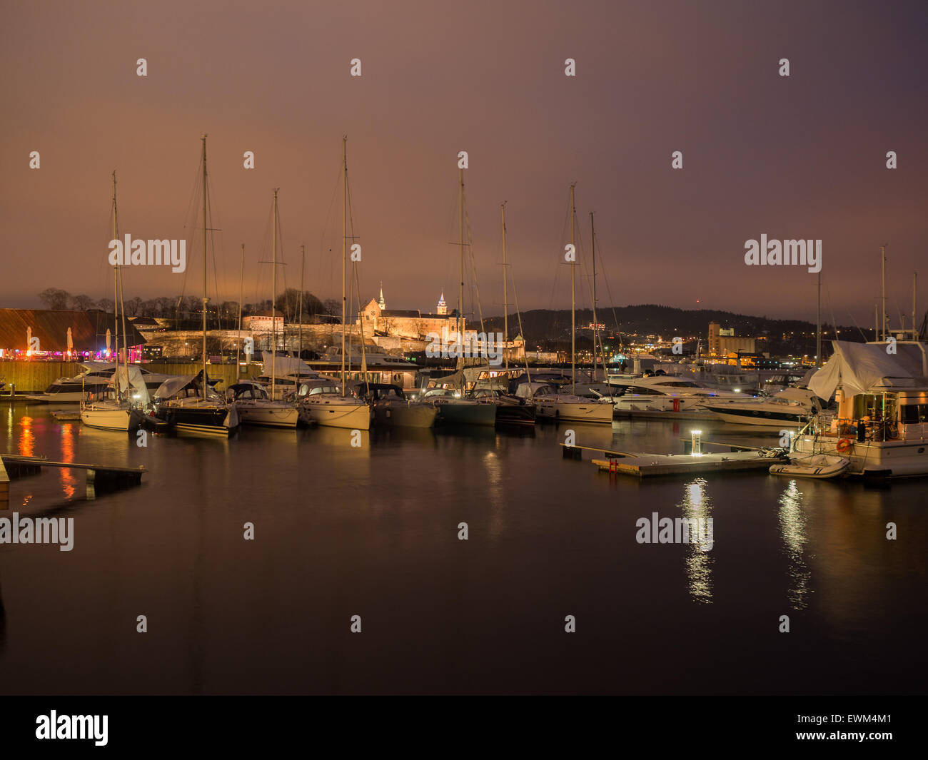 Oslo marina di notte Foto Stock