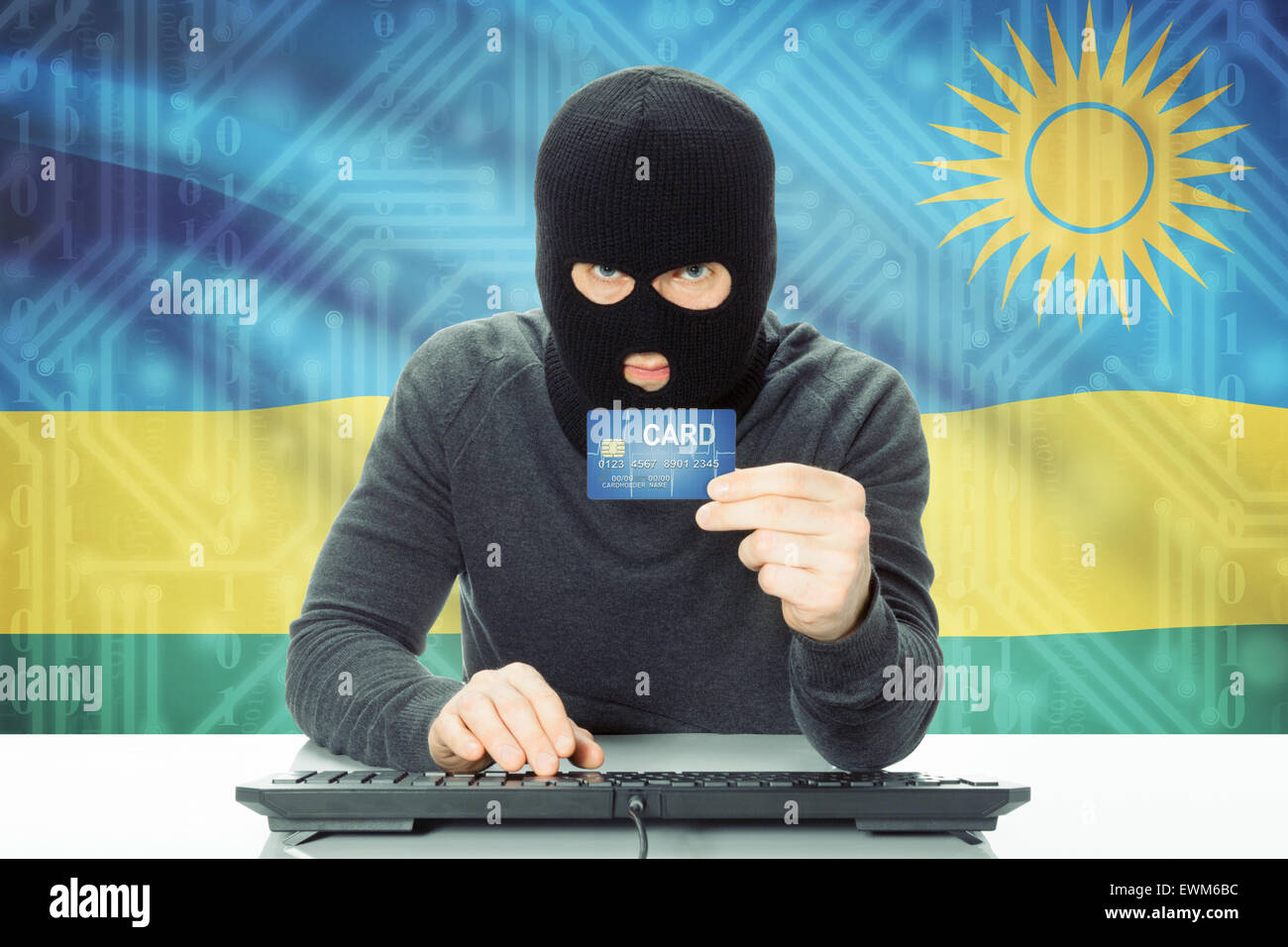 La cibercriminalità concetto con bandiera su sfondo - Rwanda Foto Stock