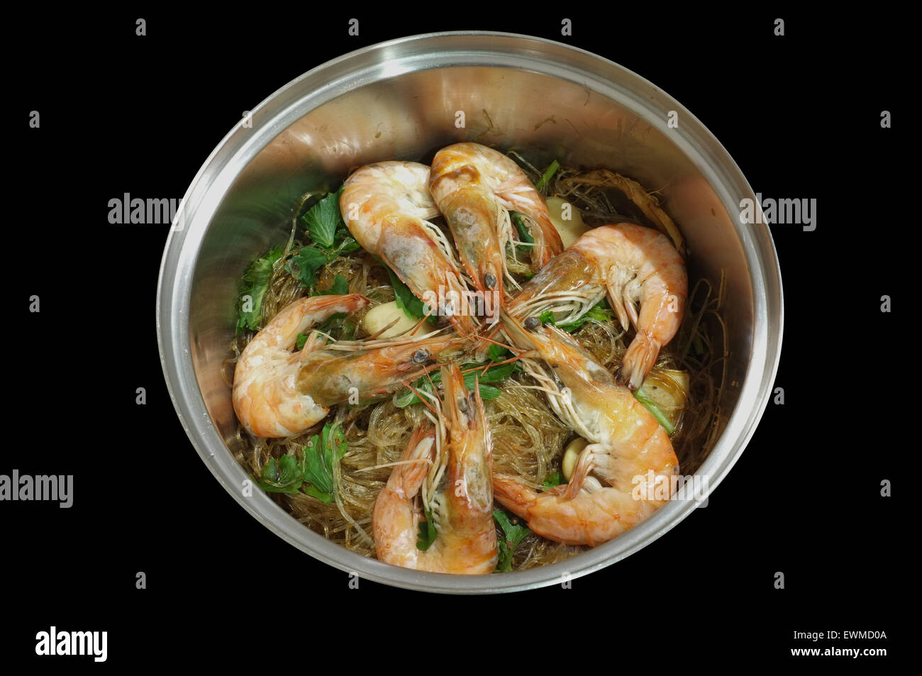 Gamberetti incapsulate con i vermicelli cotti con gamberi Foto Stock