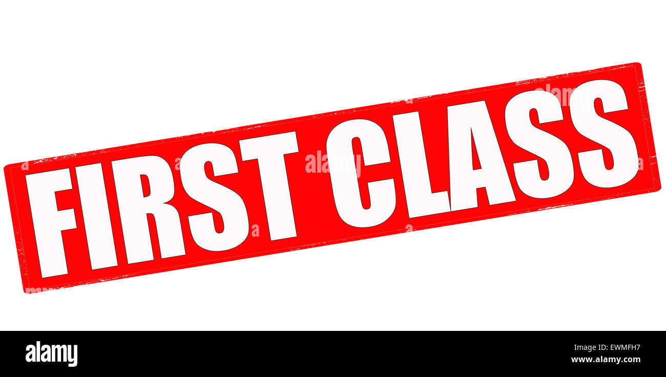 Timbro con testo di prima classe all'interno, illustrazione Foto Stock